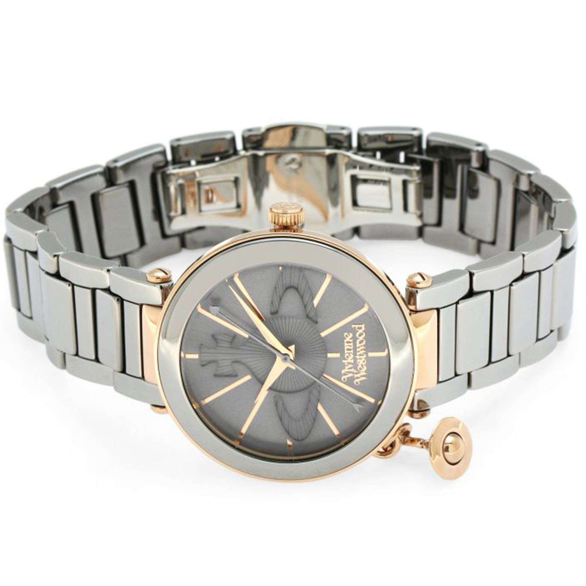Vivienne Westwood Kensington Quarz Silbernes Zifferblatt Gunmetal Graues Stahlarmband Damenuhr VV067SLTI