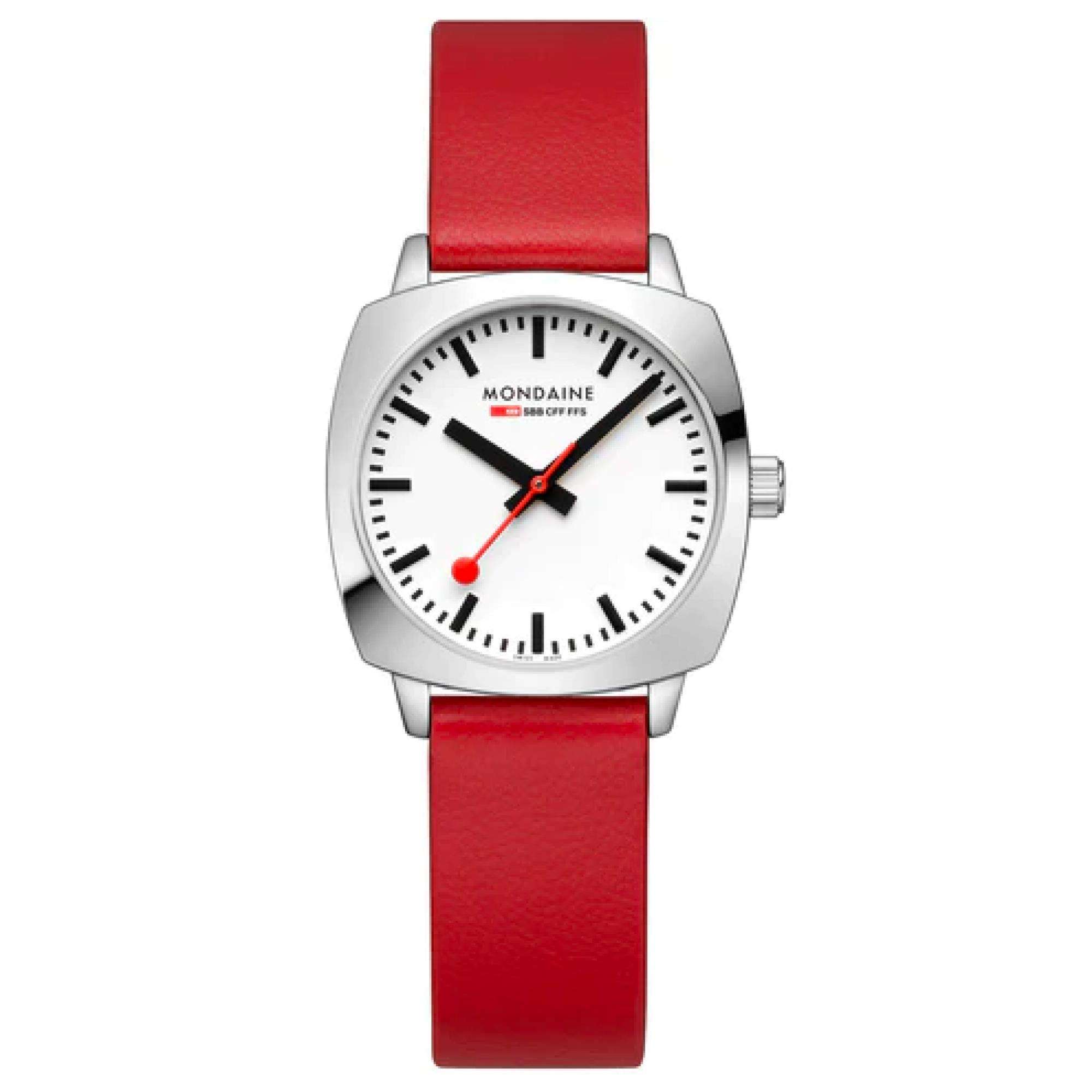 Mondaine Petite Cushion Square White Dial Leather Strap Ladies Watch MSL.31110.LCV