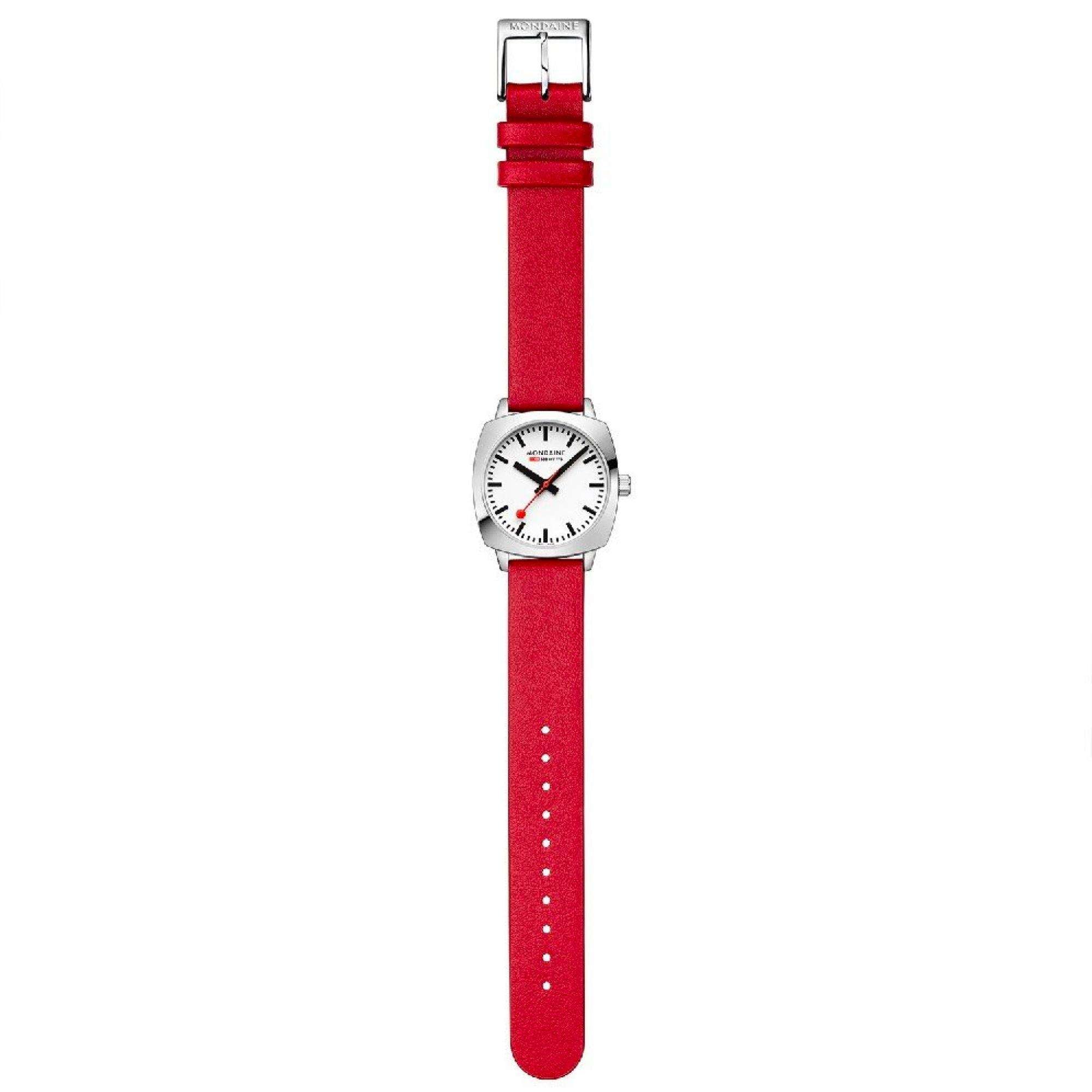Mondaine Cushion 31mm Weißes Zifferblatt Leder Damen Quarz Uhr MSL.31110.LCV