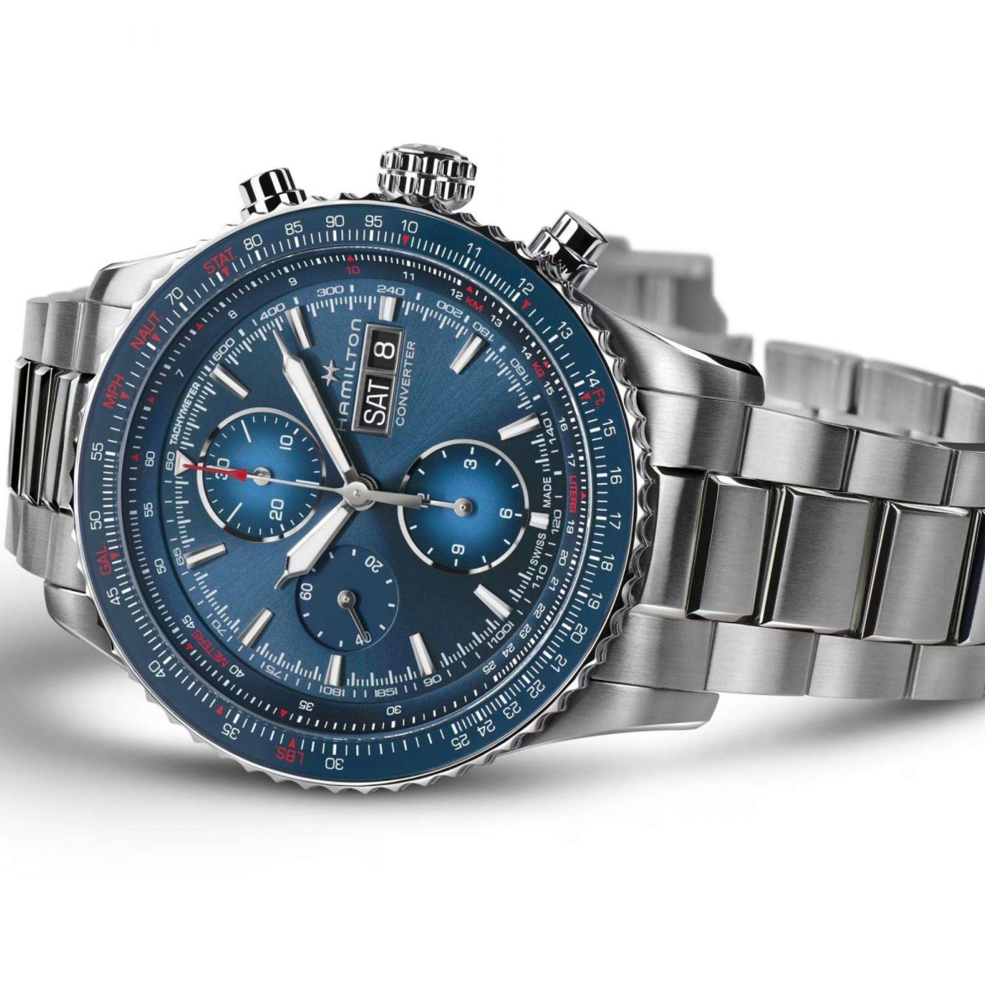 Hamilton Khaki Aviation 44mm Chronograph Blue Dial Steel Mens Automatic Watch H7674614