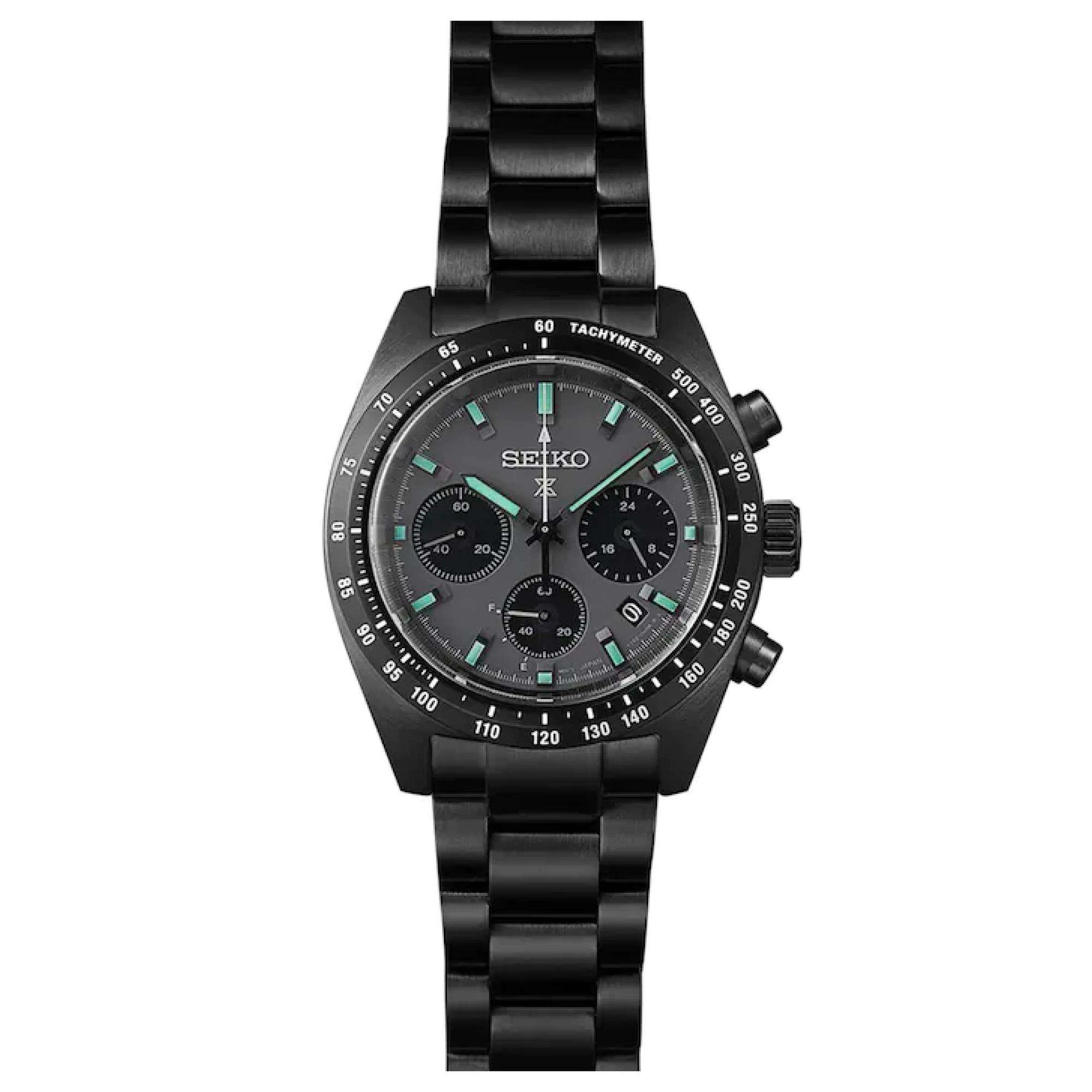 Seiko Prospex 'Black Series' Speedtimer Solar Chronograph Black Dial Steel Bracelet Men's Watch SSC917P1