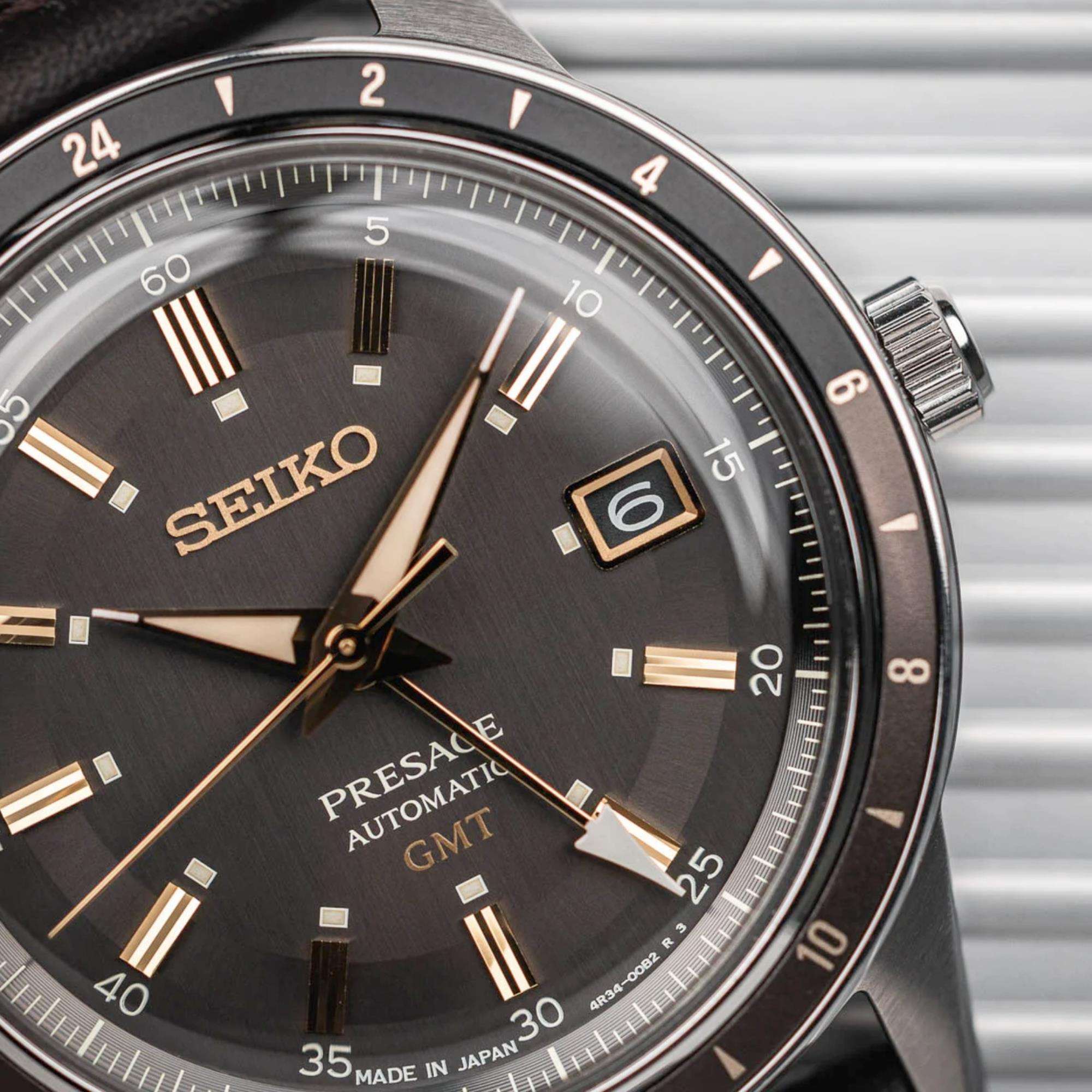 Seiko Presage ‘Fume’ Stil 60er Road Trip GMT Automatik Braunes Zifferblatt Herren Uhr SSK013J1
