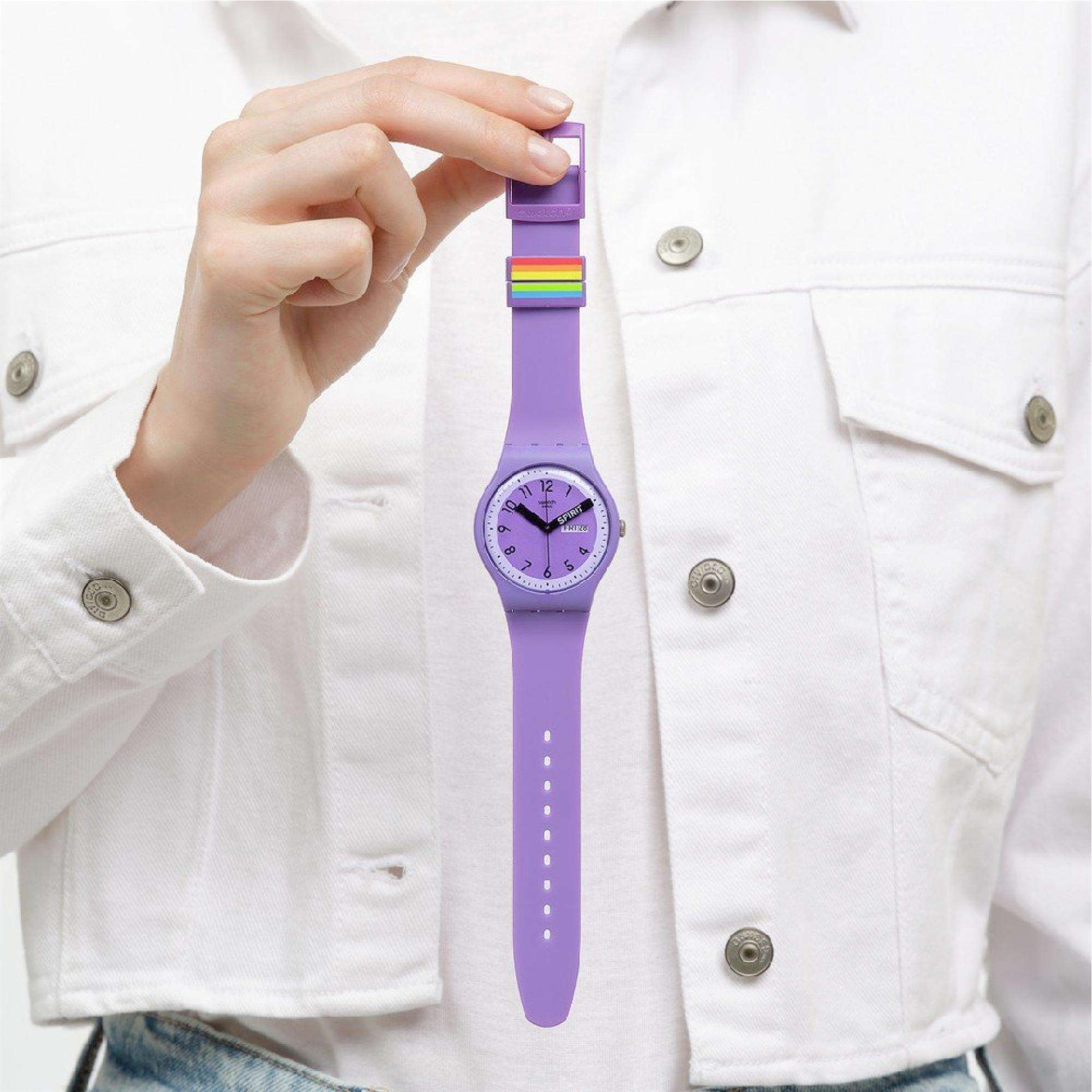 Swatch Pride Spirit 'Proudly Violet' Quarz Lila Zifferblatt Uhr SO29V700