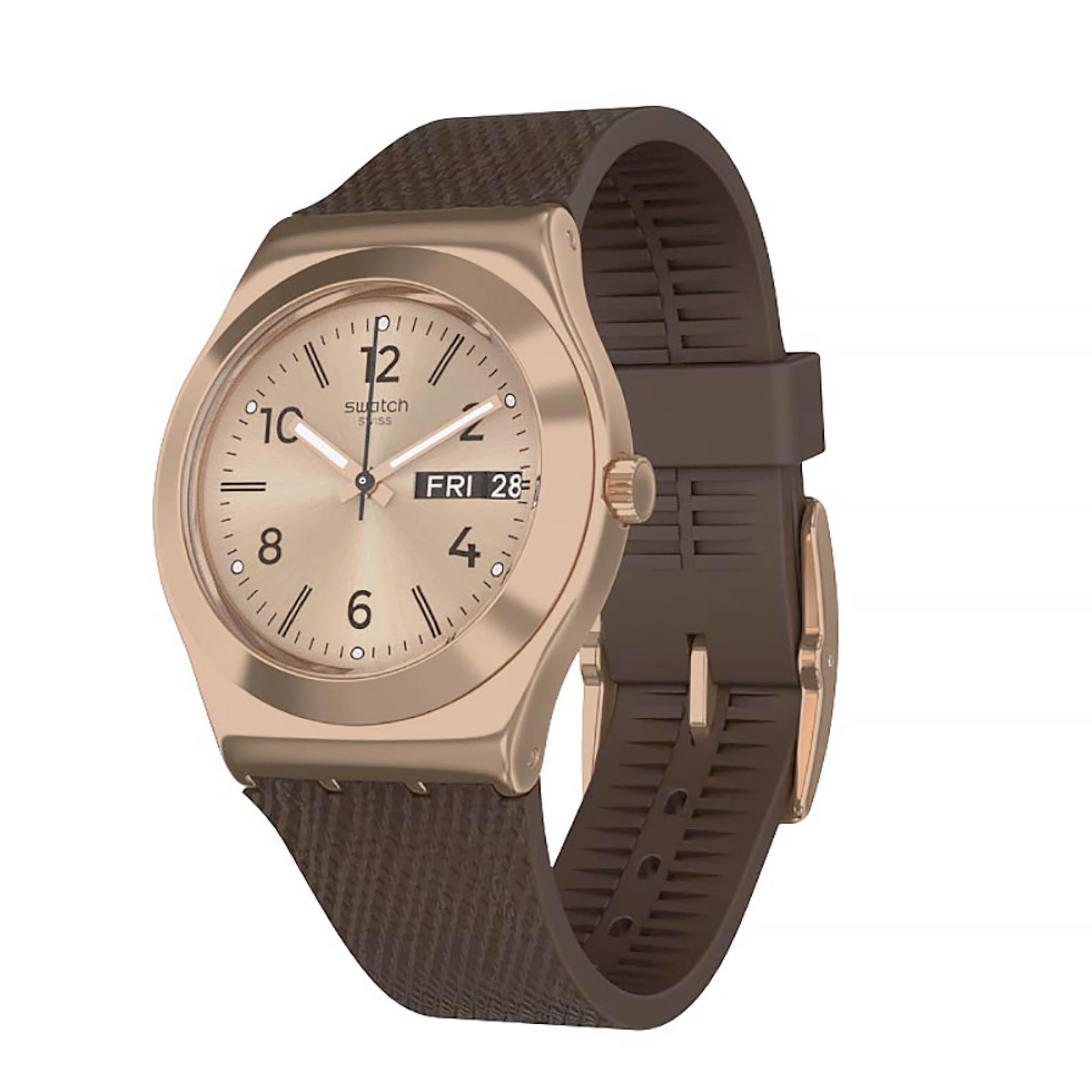 Swatch Irony Medium ‘BROWNEE’ Silicone Quartz Watch YLG701