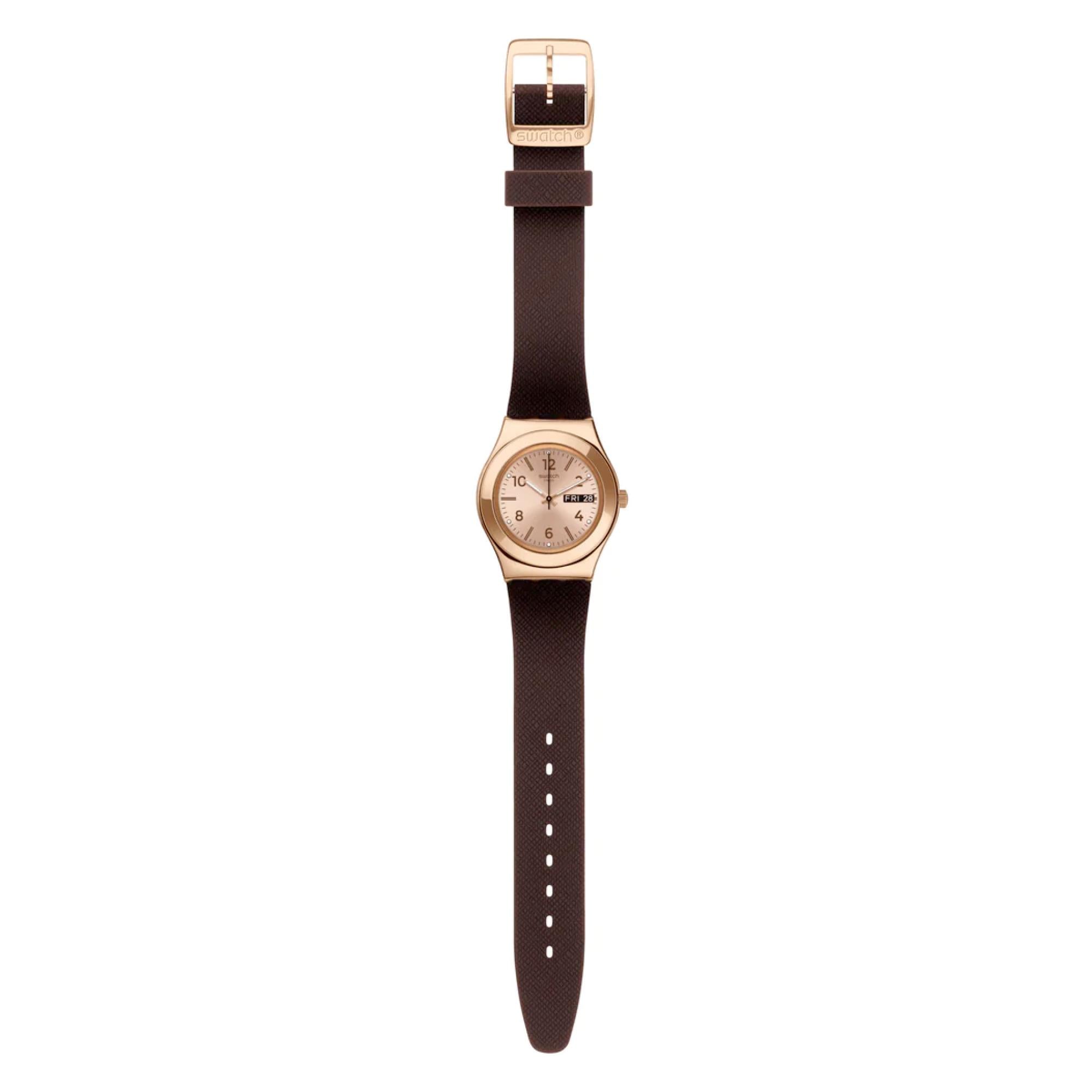 Swatch Irony Medium ‘BROWNEE’ Silicone Quartz Watch YLG701