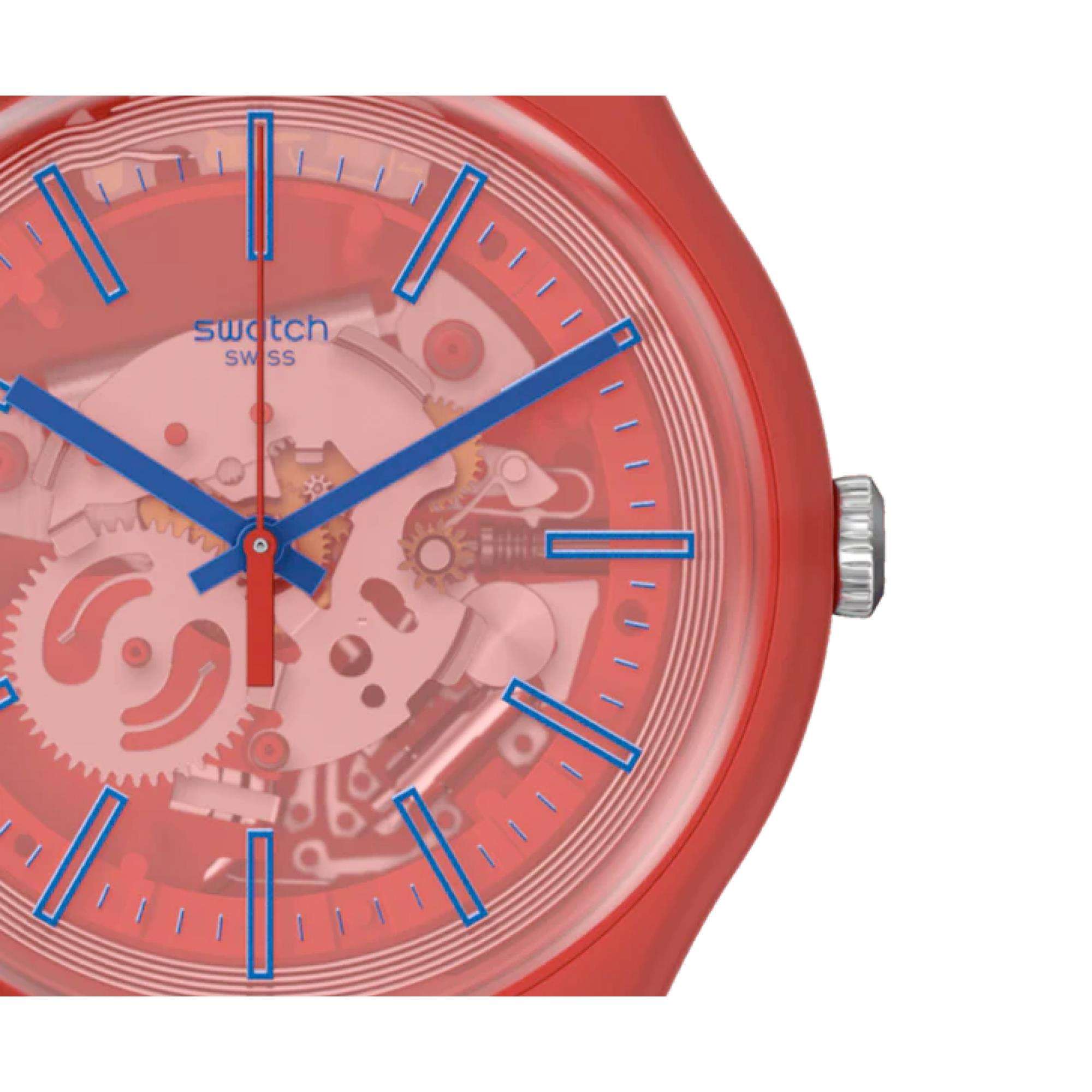 Swatch The January Collection 'Redder Than Red PAY!' Quarz Rotes Zifferblatt Uhr SO29R107-5300