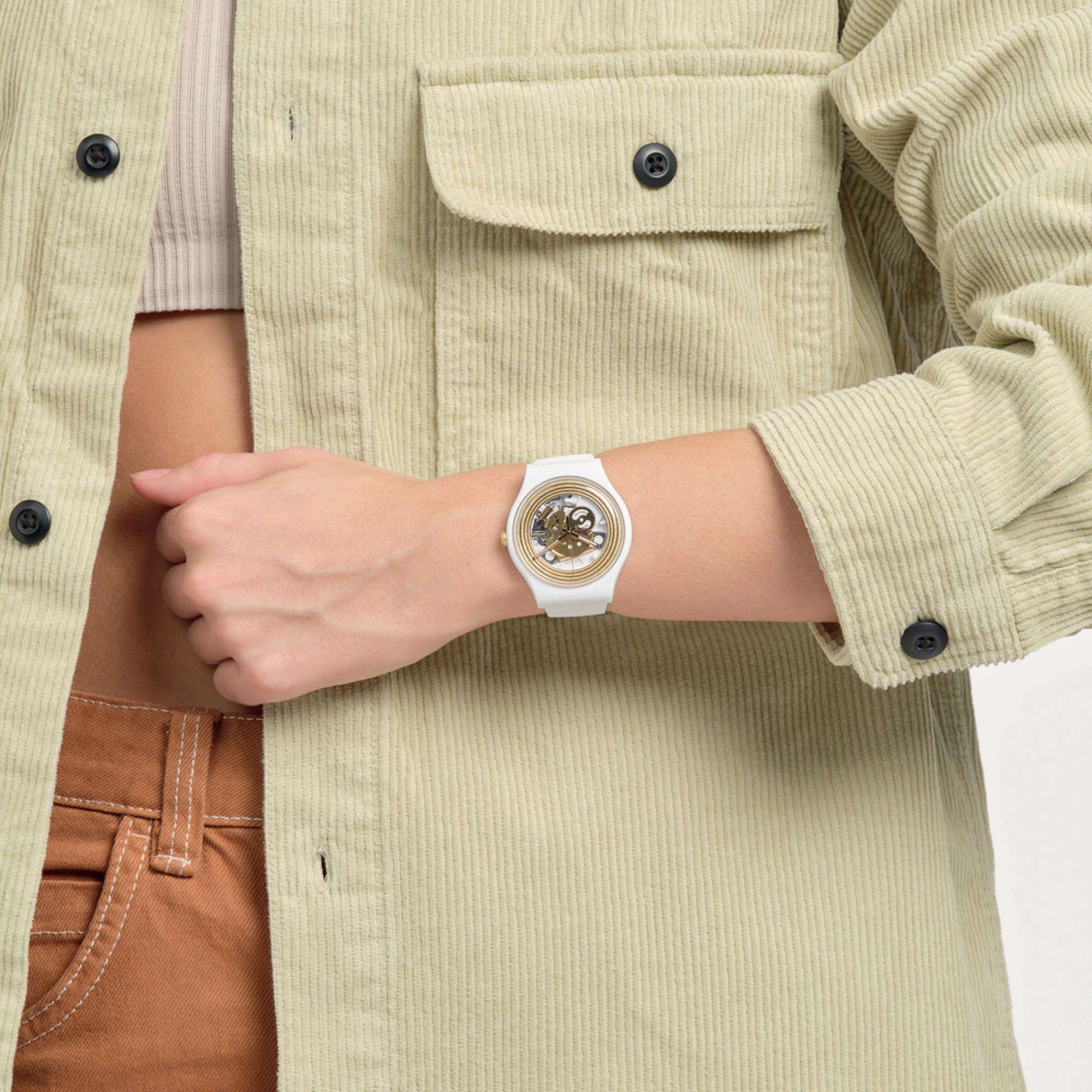 Swatch New Gent 'Golden Rings White' Quarz Uhr SO29W107