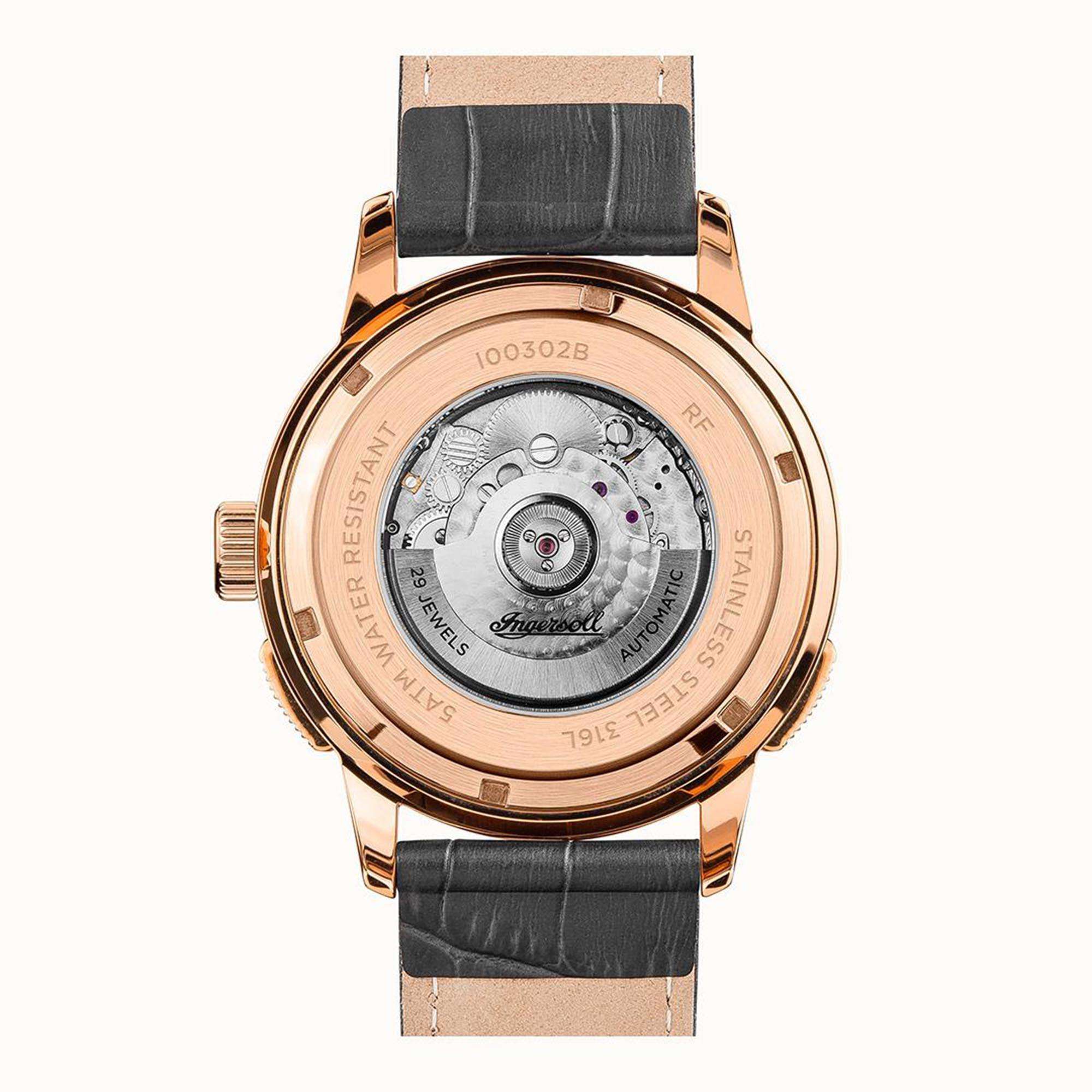 Ingersoll The Regent Automatik Schwarz Zifferblatt Lederarmband Herren Uhr I00302B