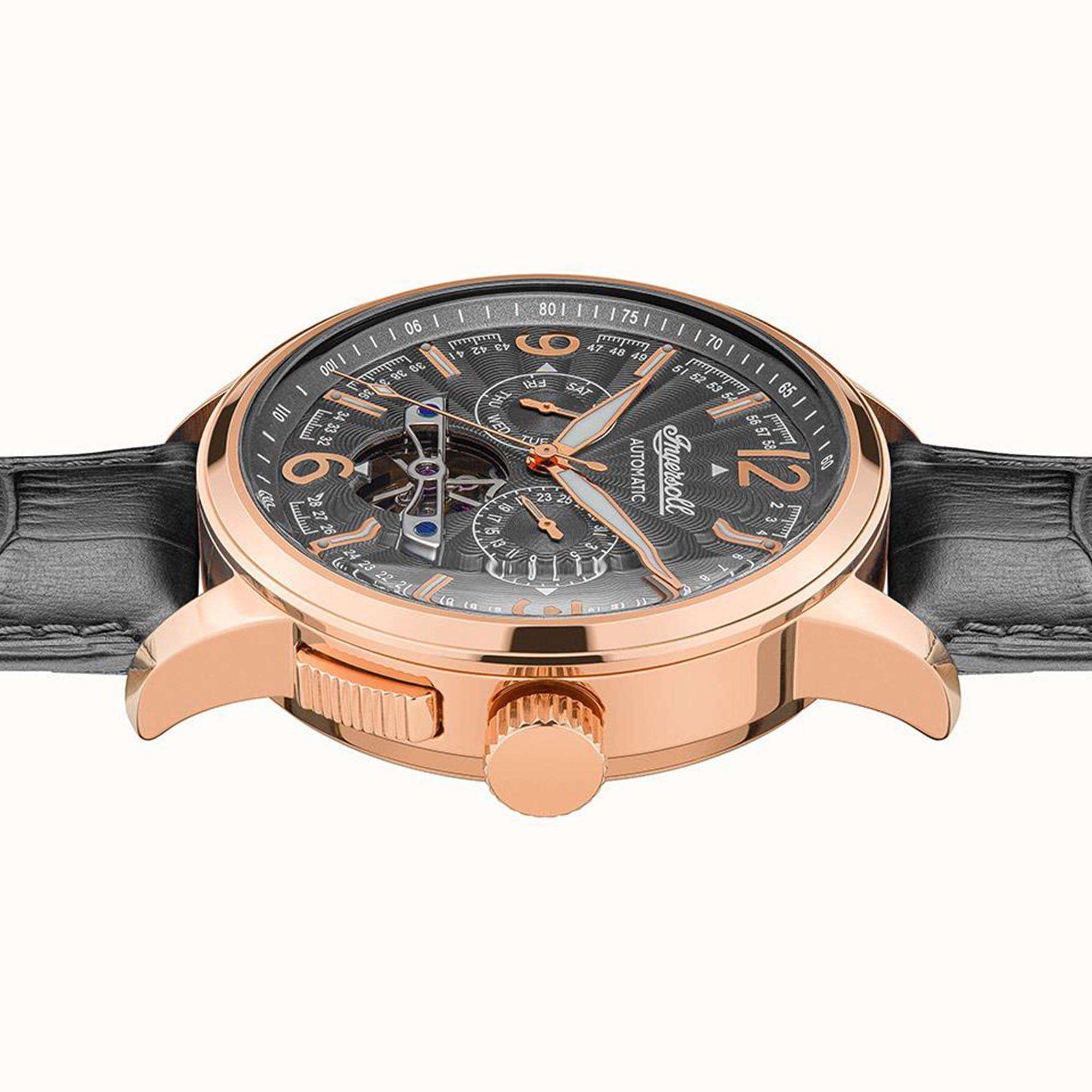 Ingersoll The Regent Automatik Schwarz Zifferblatt Lederarmband Herren Uhr I00302B