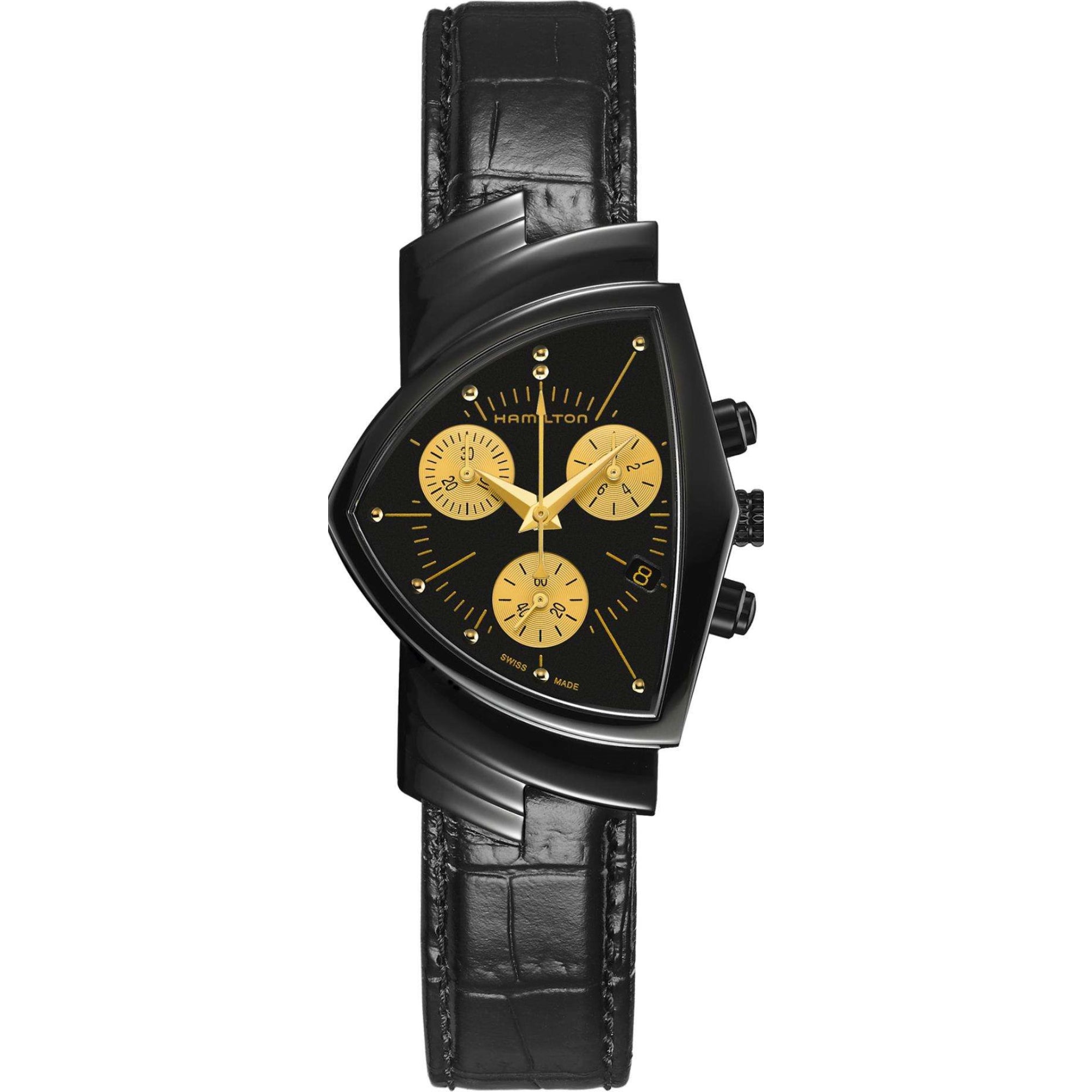 Hamilton Ventura 32mm Chronograph Schwarzes Zifferblatt Leder Quarz Uhr H24402730