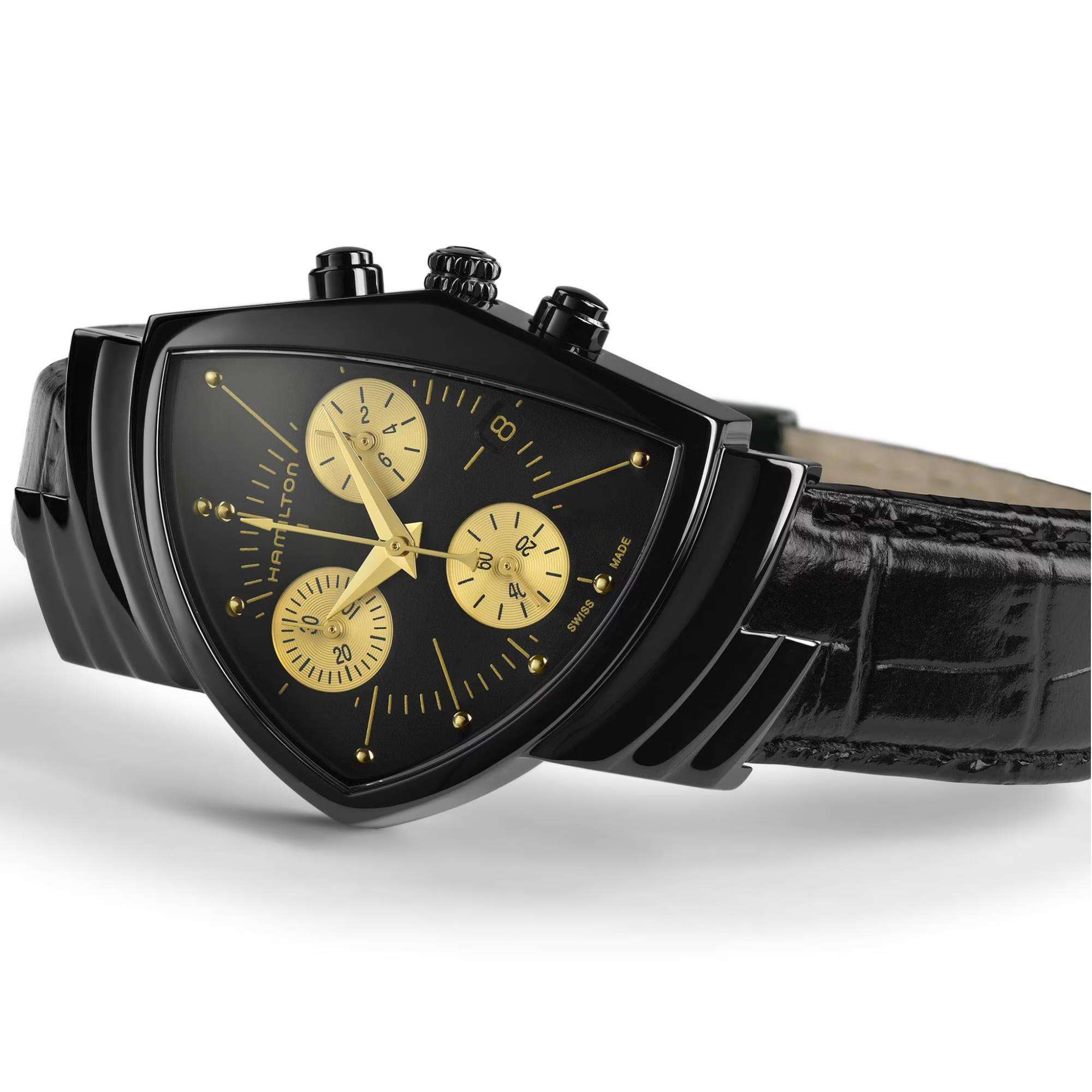Hamilton Ventura 32mm Chronograph Schwarzes Zifferblatt Leder Quarz Uhr H24402730