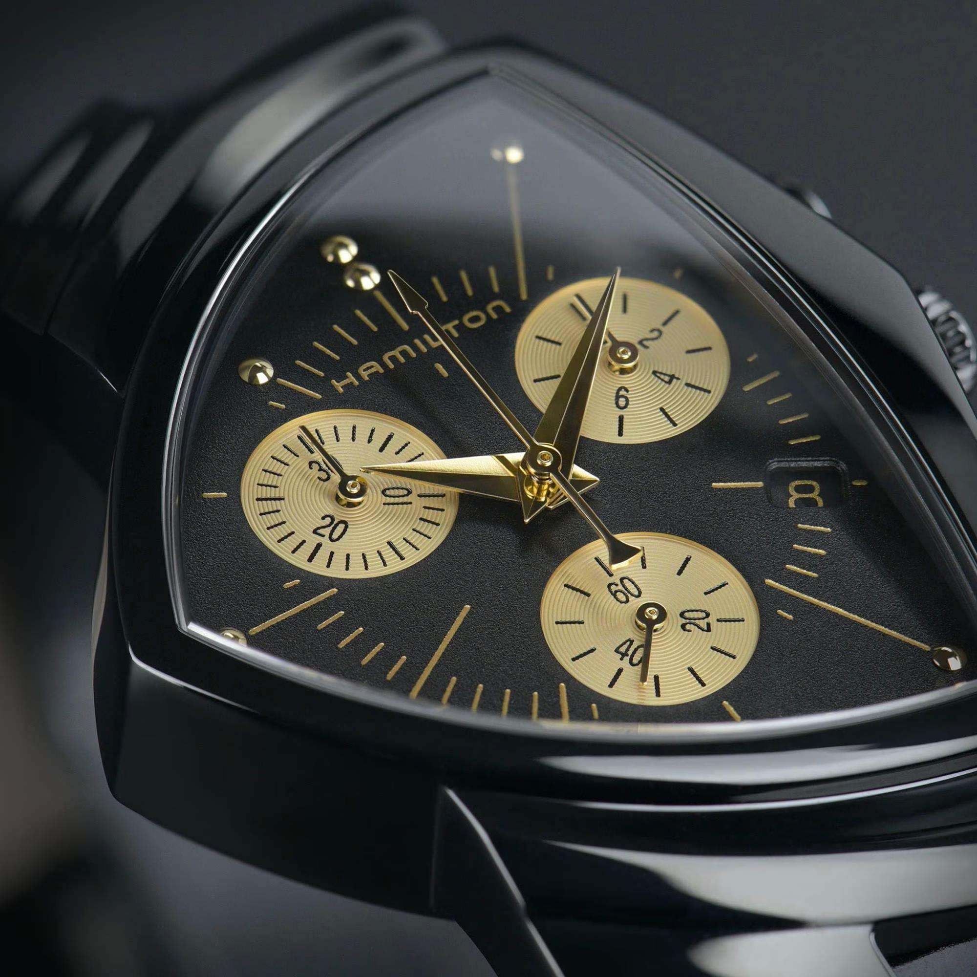 Hamilton Ventura 32mm Chronograph Schwarzes Zifferblatt Leder Quarz Uhr H24402730