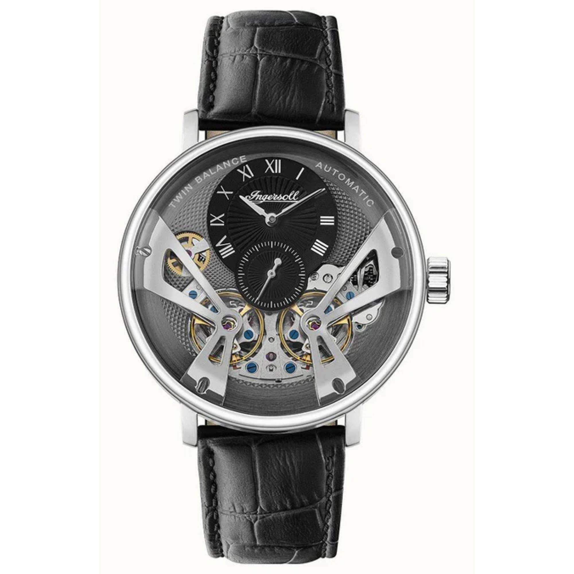 Ingersoll The Tennessee 1892 Automatik Herren Uhr Graues Zifferblatt Schwarzes Lederarmband I13103