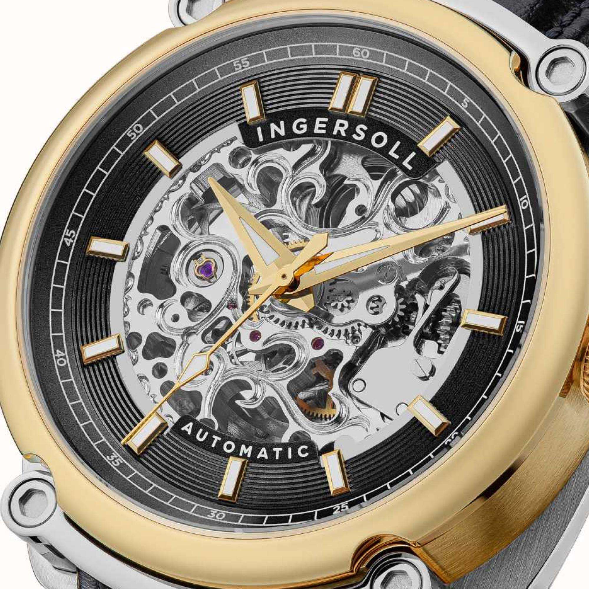 Ingersoll The Michigan 1892 Automatik Schwarzes Zifferblatt Schwarzes Lederarmband Herren Uhr I13301