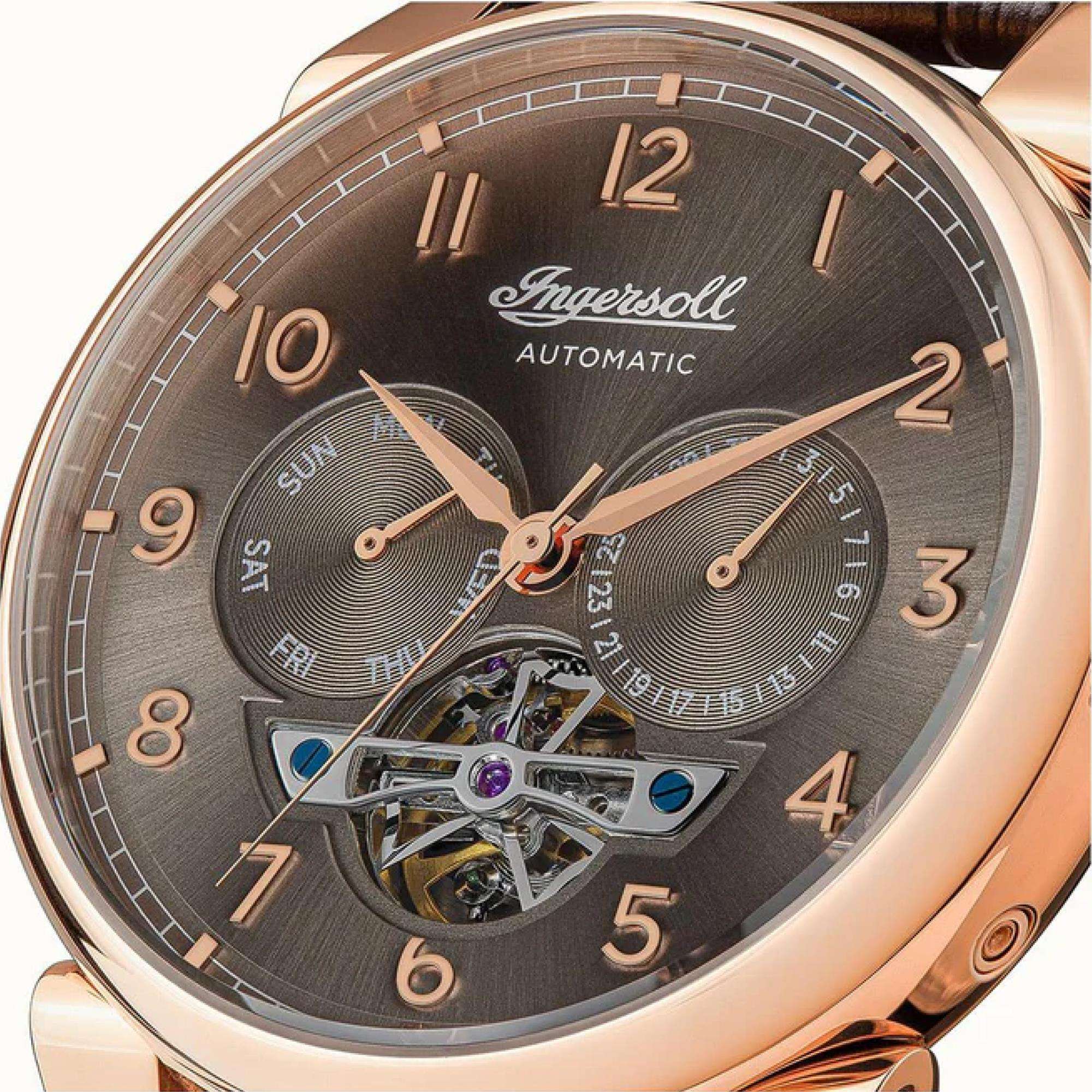 Ingersoll The Swing 1892 Gents Automatic Watch Grey Sunray Dial Brown Leather Strap I12701