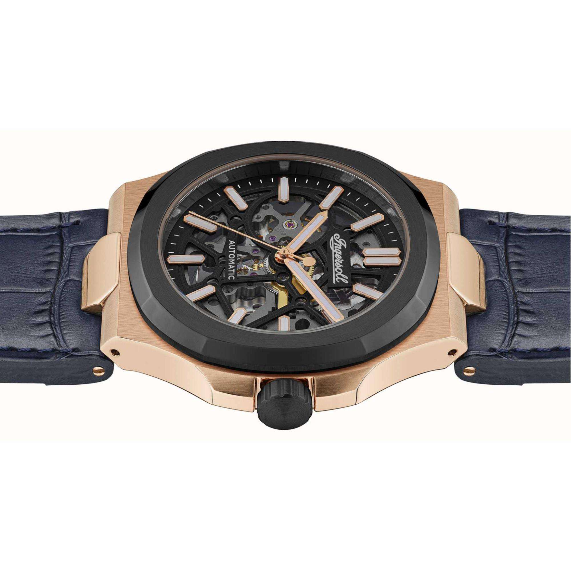 Ingersoll The Catalina 1892 Automatik Schwarzes Zifferblatt Blauer Lederarmband Herren Uhr I12506