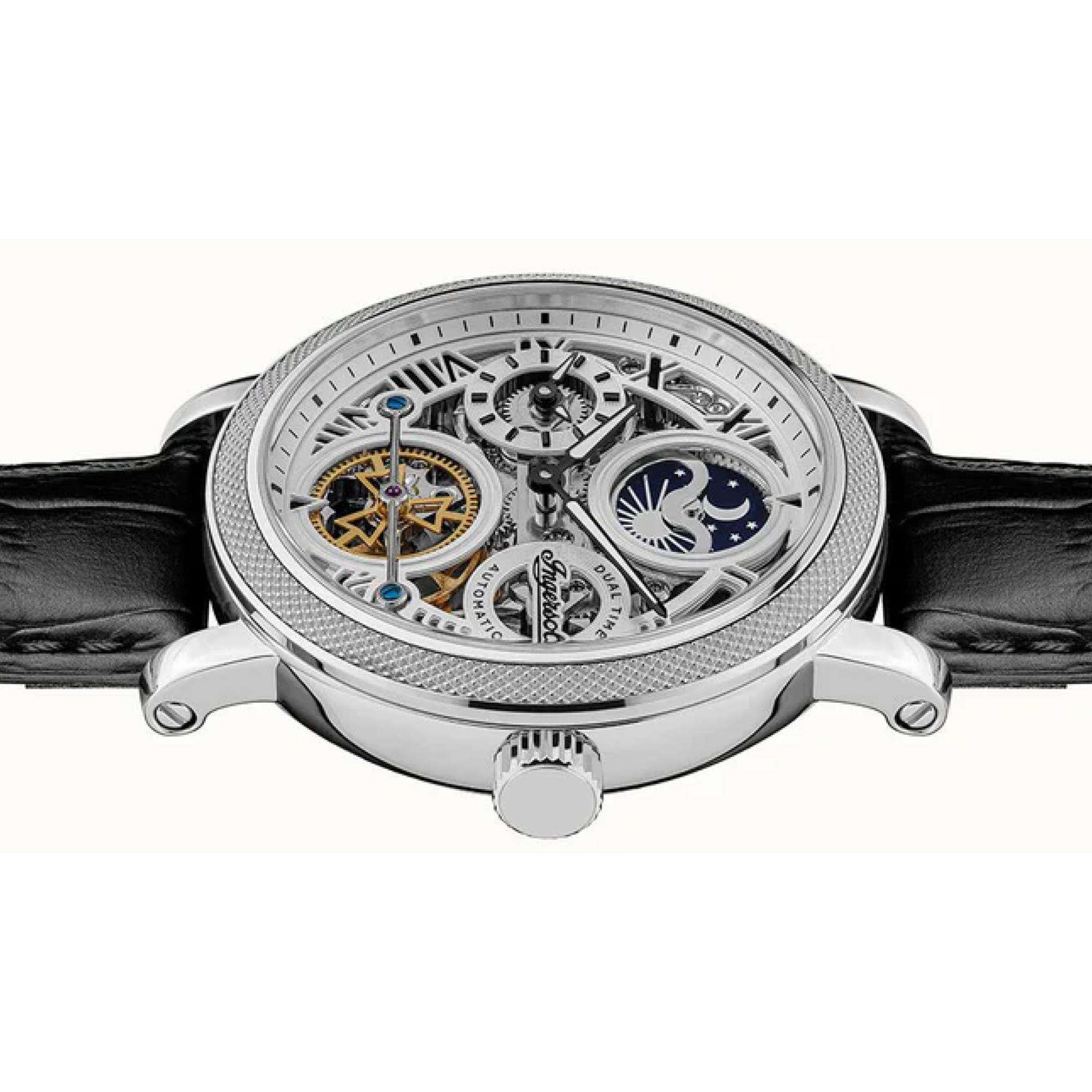 Ingersoll The Row 1892 Automatik Herren Uhr Silbernes Zifferblatt Schwarzes Lederarmband I12401