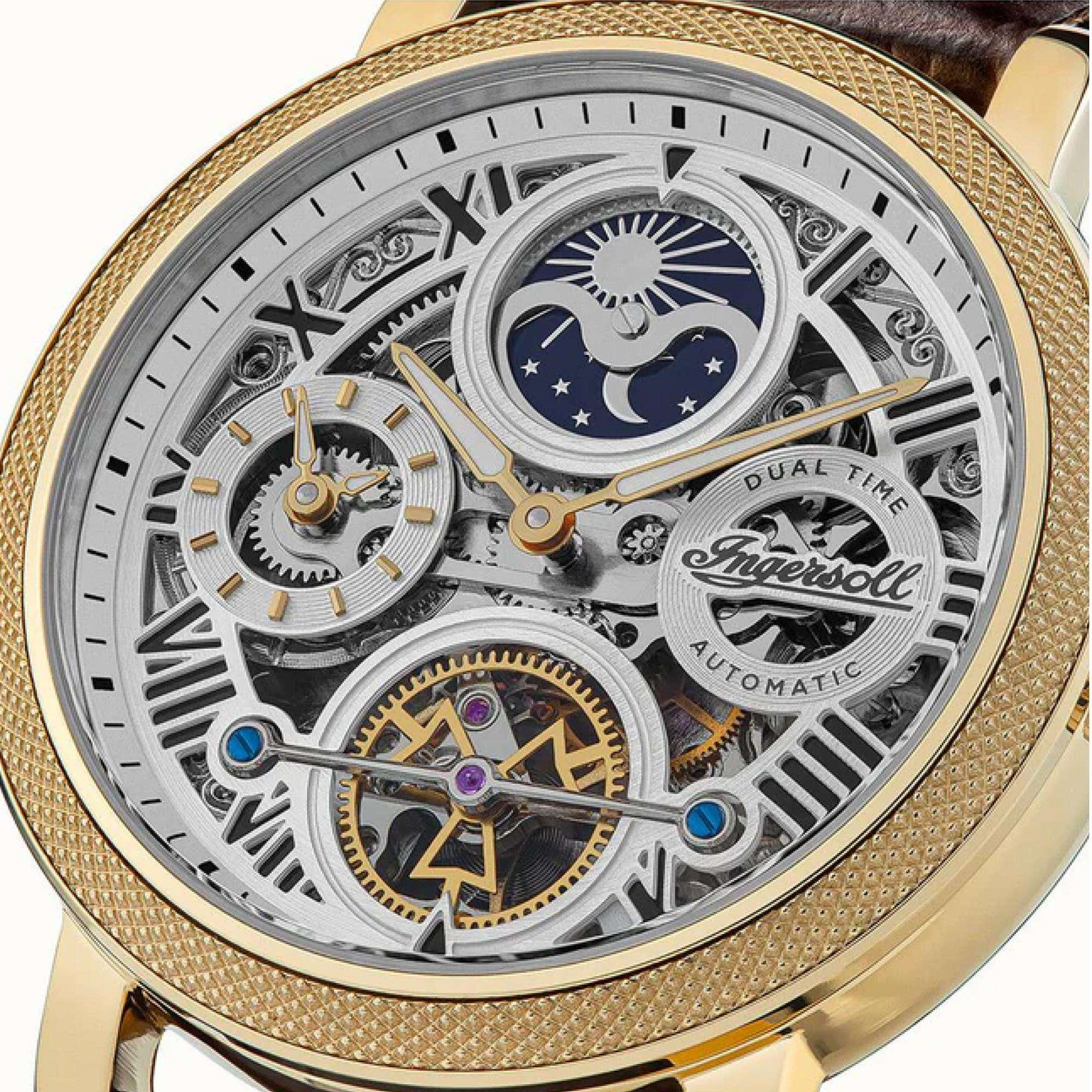 Ingersoll The Row 1892 Automatik Herren Uhr Silbernes Zifferblatt Braunes Lederarmband I12402