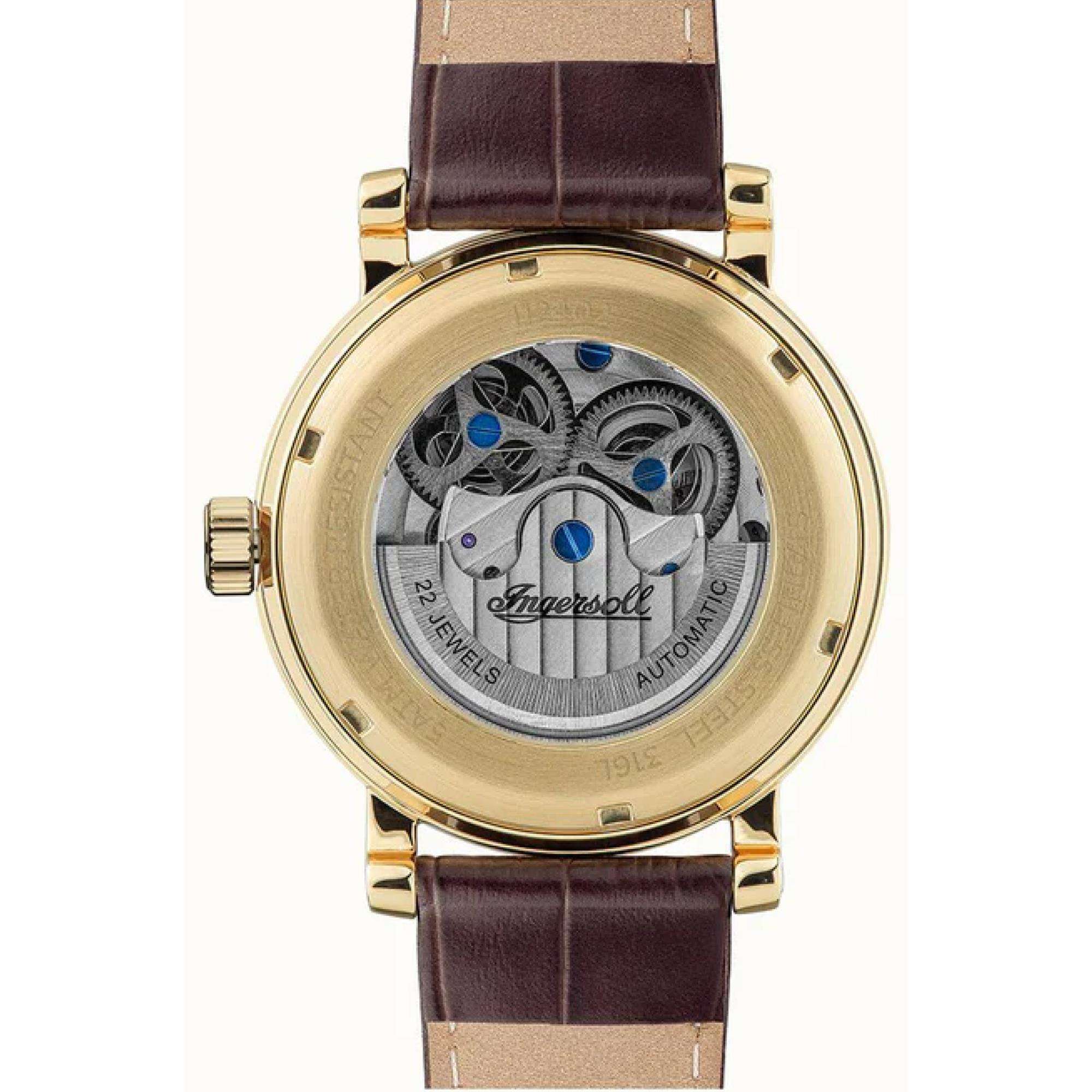 Ingersoll The Row 1892 Automatik Herren Uhr Silbernes Zifferblatt Braunes Lederarmband I12402