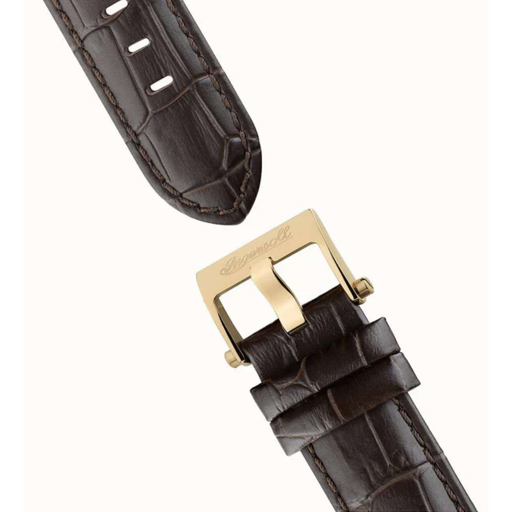 Ingersoll The Row 1892 Automatik Herren Uhr Silbernes Zifferblatt Braunes Lederarmband I12402