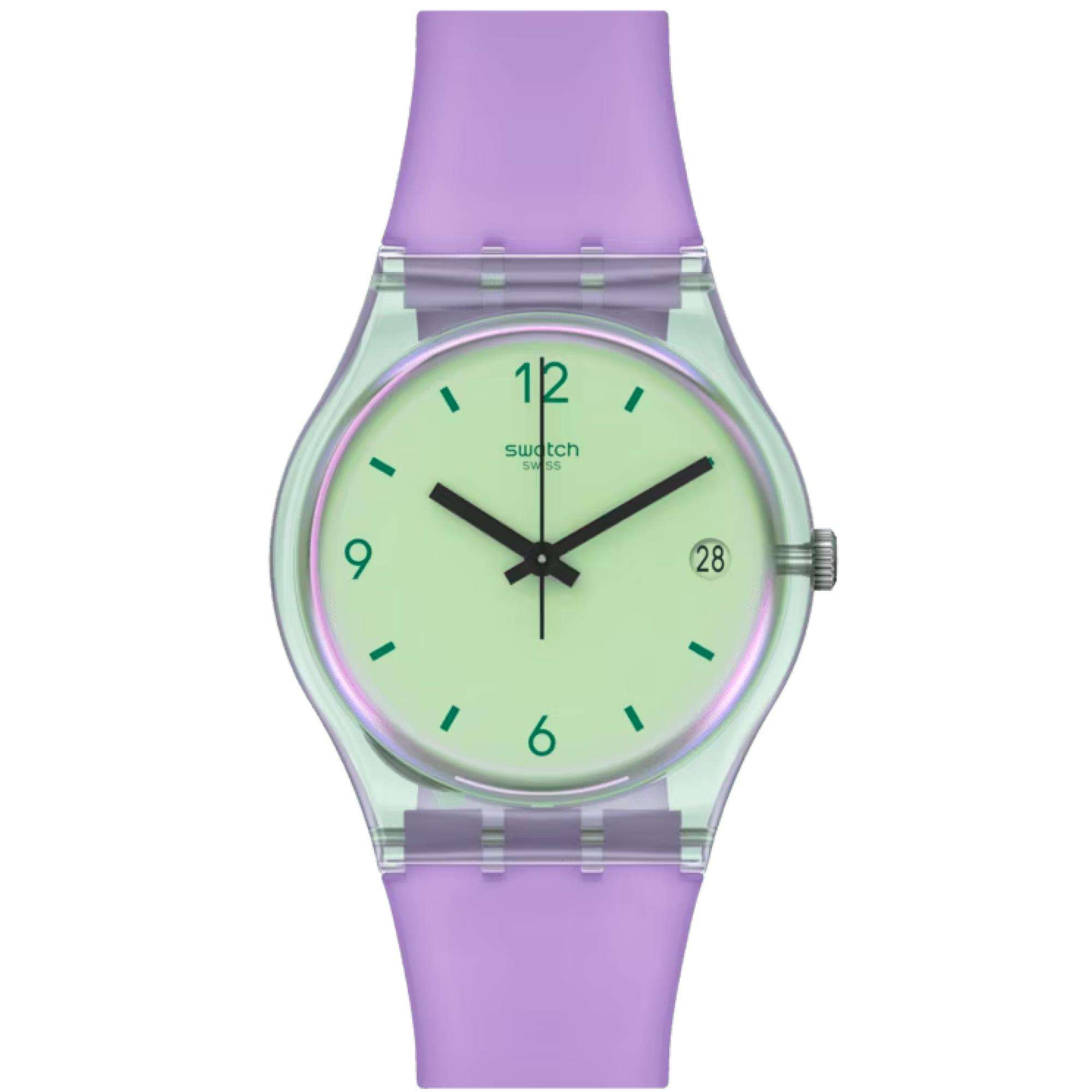 Swatch Mystic Sunrise Quarz Grünes Zifferblatt Uhr SO28G401
