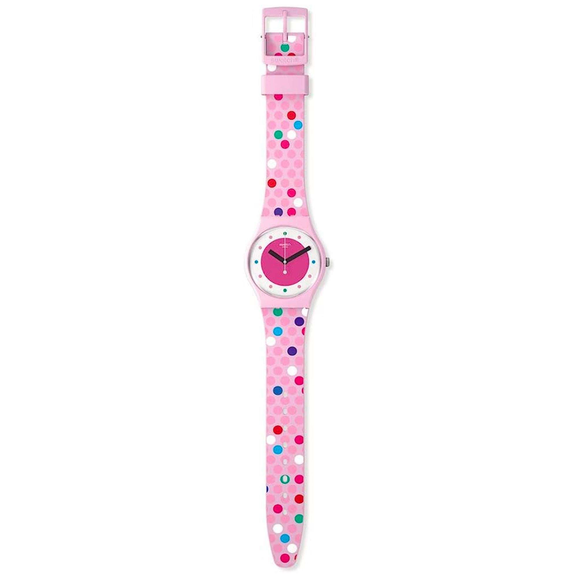 Swatch Blowing Bubbles Quarz Pinkes Zifferblatt Damen Uhr SO28P109