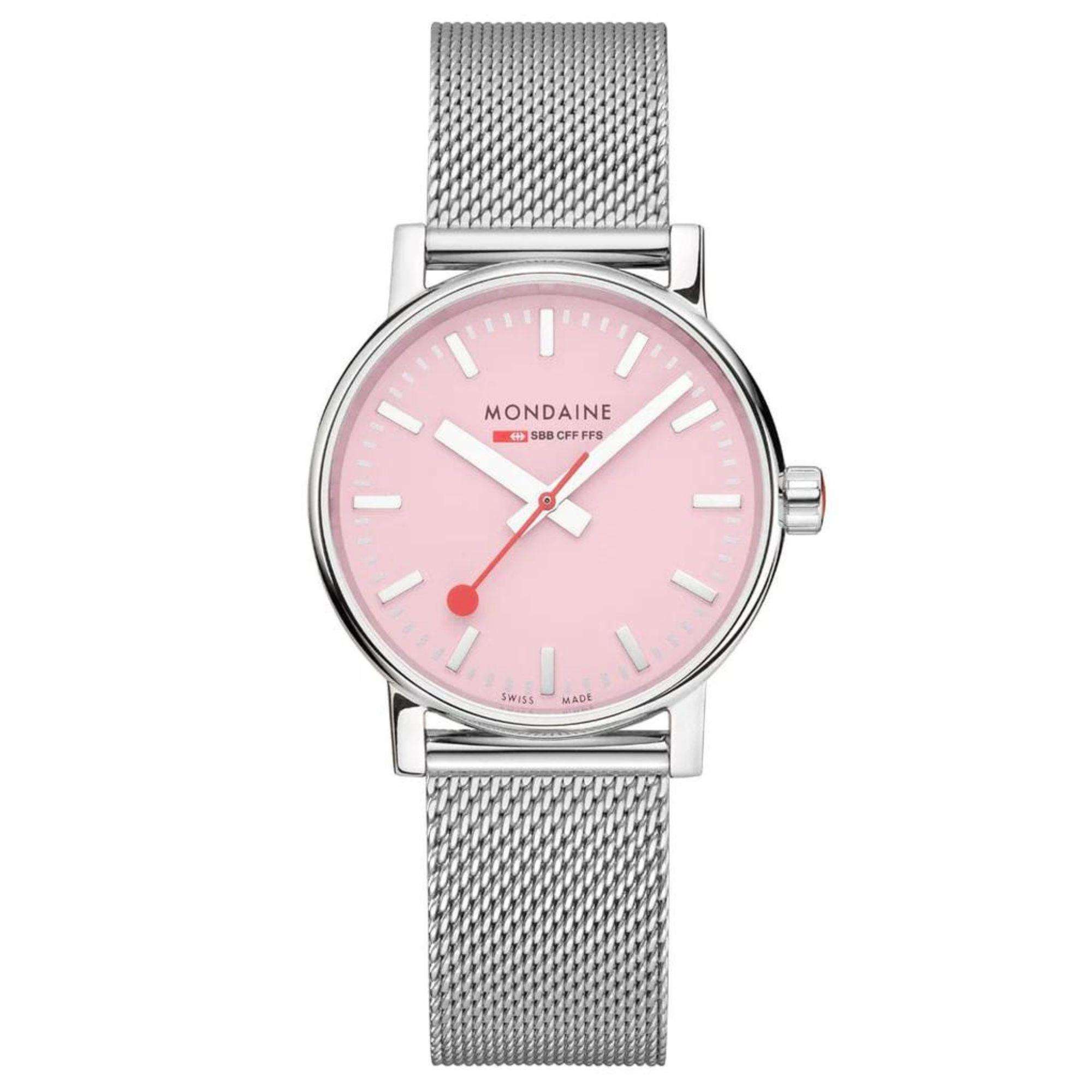 Mondaine Evo2 35mm Pink Dial Steel Ladies Quartz Watch MSE.35130.SM