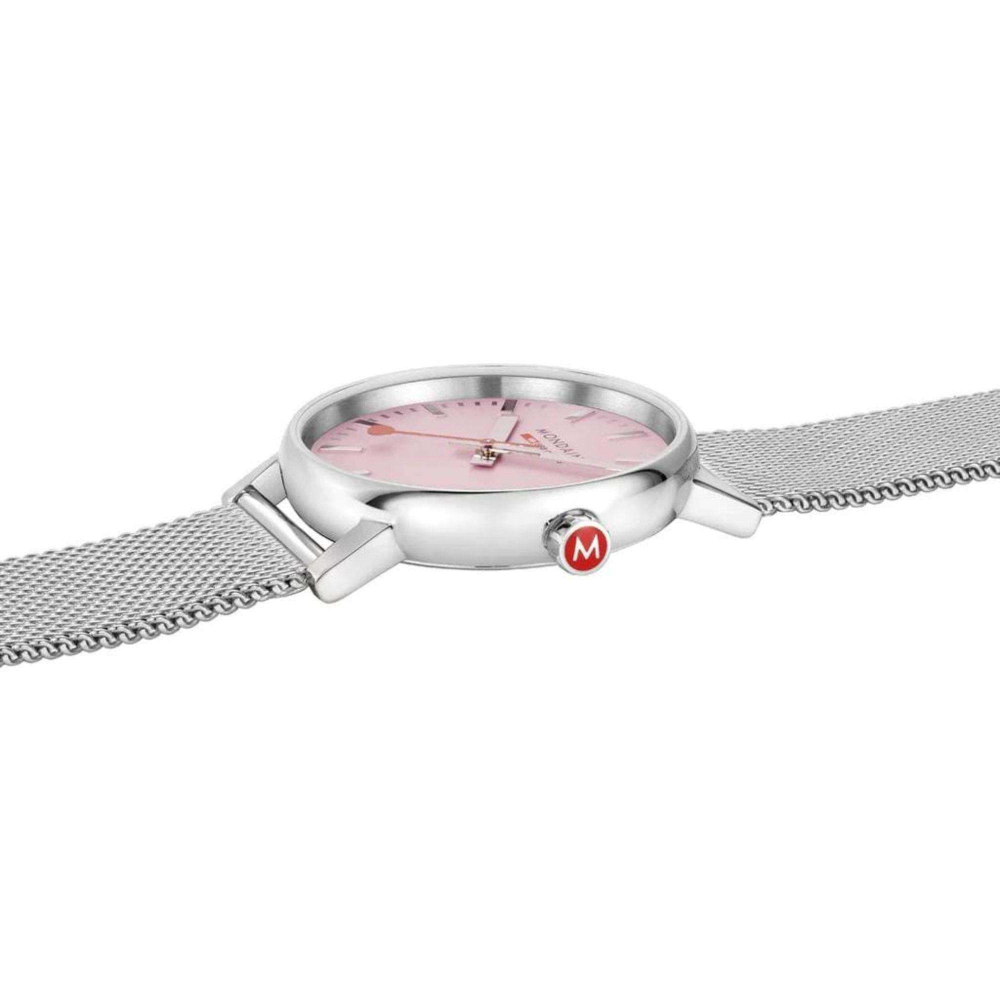 Mondaine Evo2 35mm Pink Dial Steel Ladies Quartz Watch MSE.35130.SM
