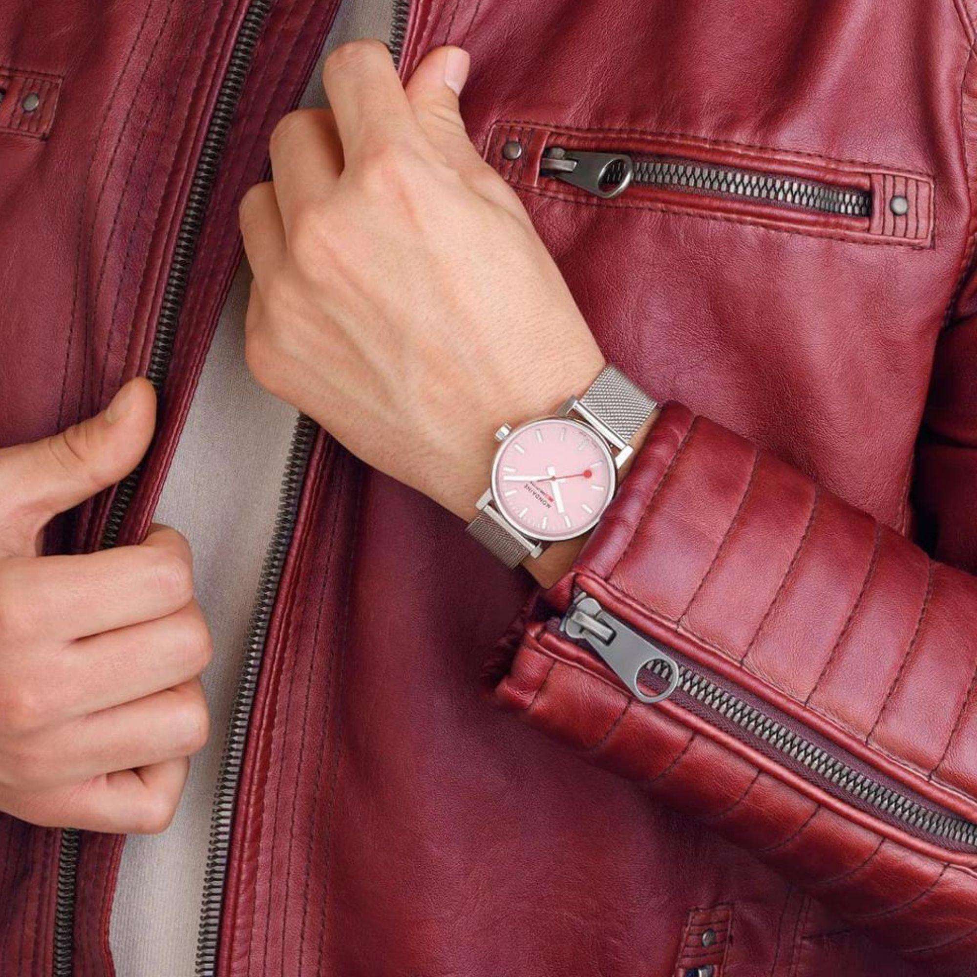 Mondaine Evo2 35mm Pink Dial Steel Ladies Quartz Watch MSE.35130.SM