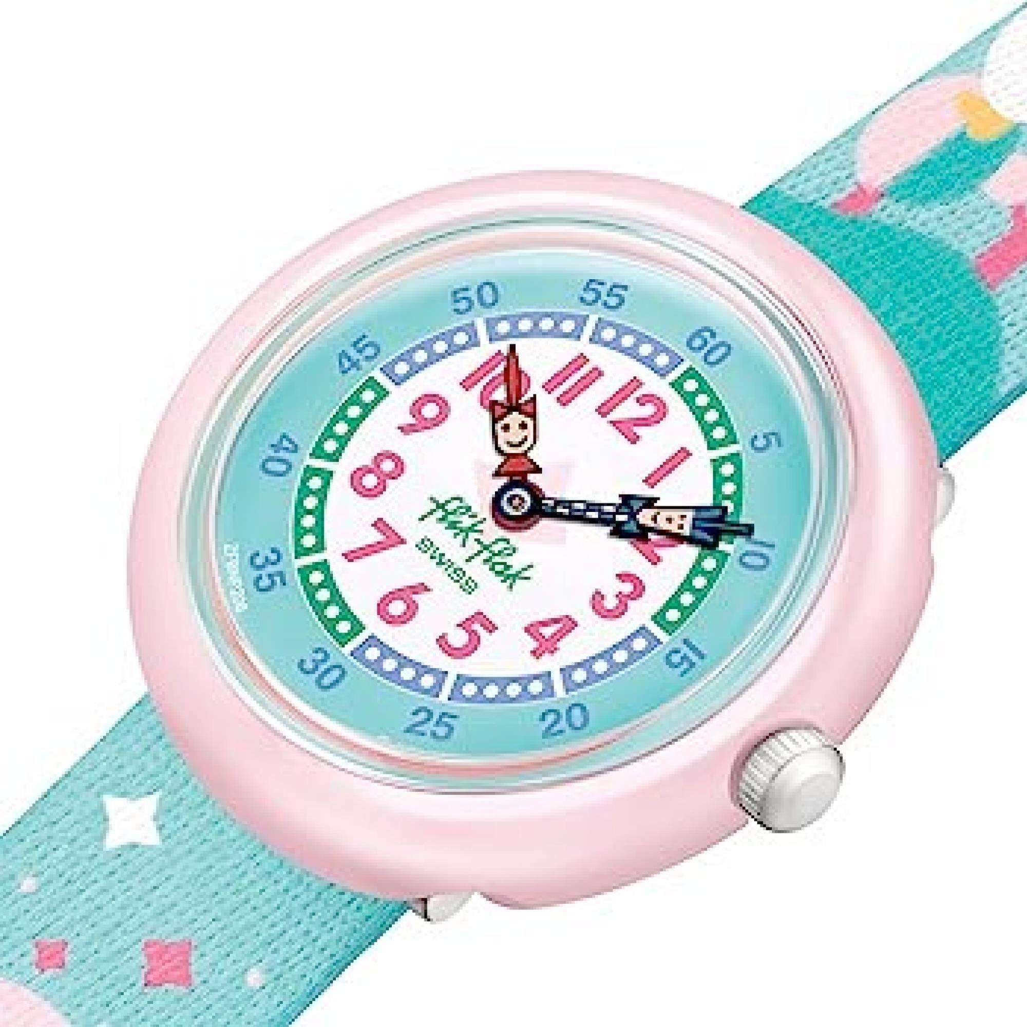 Flik Flak Rainbow Dreams Blauer Regenbogen Stoffarmband Kinder Uhr FBNP194