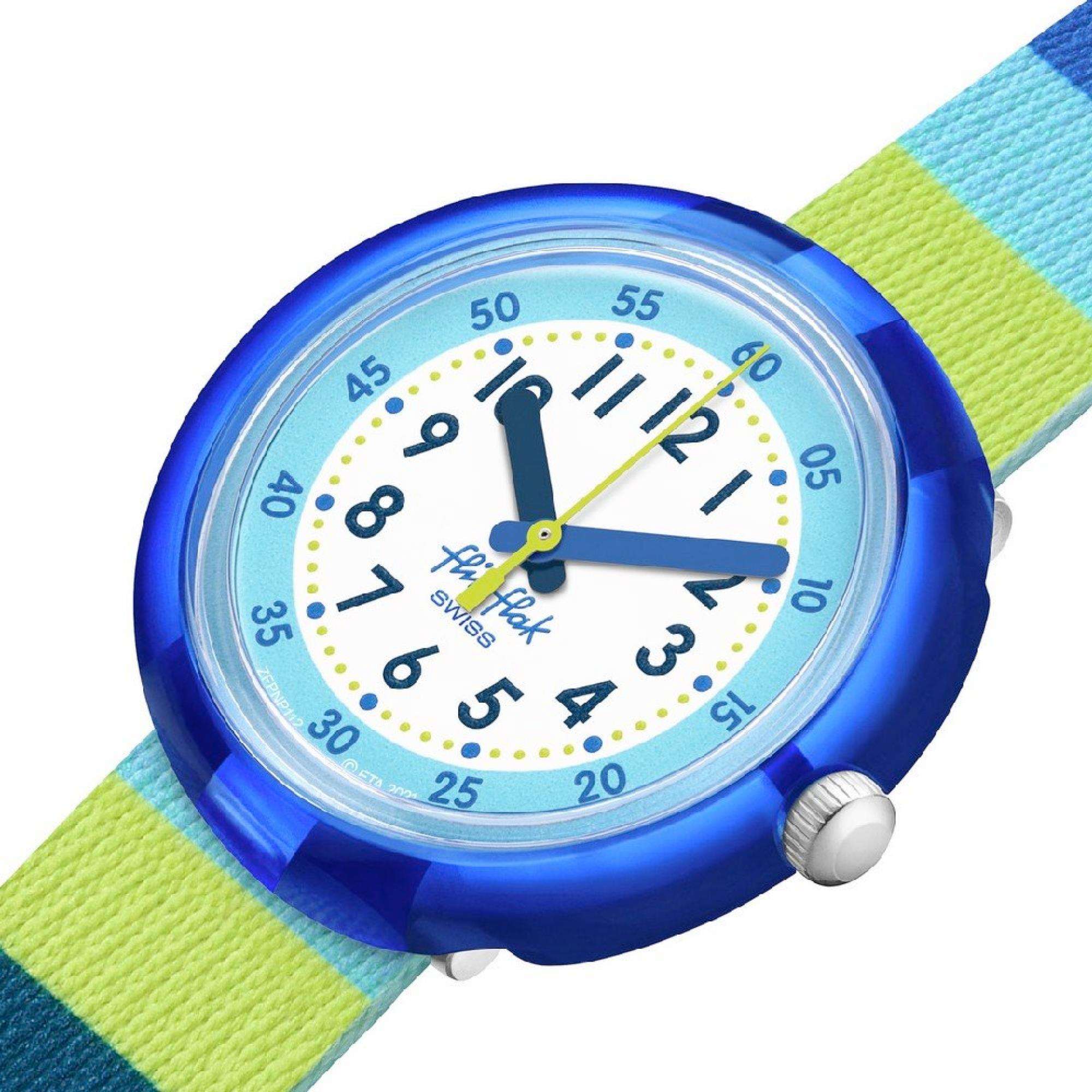 Flik Flak STRIPEY BLUE Blau und Grünes Armband Kinder Uhr FPNP112