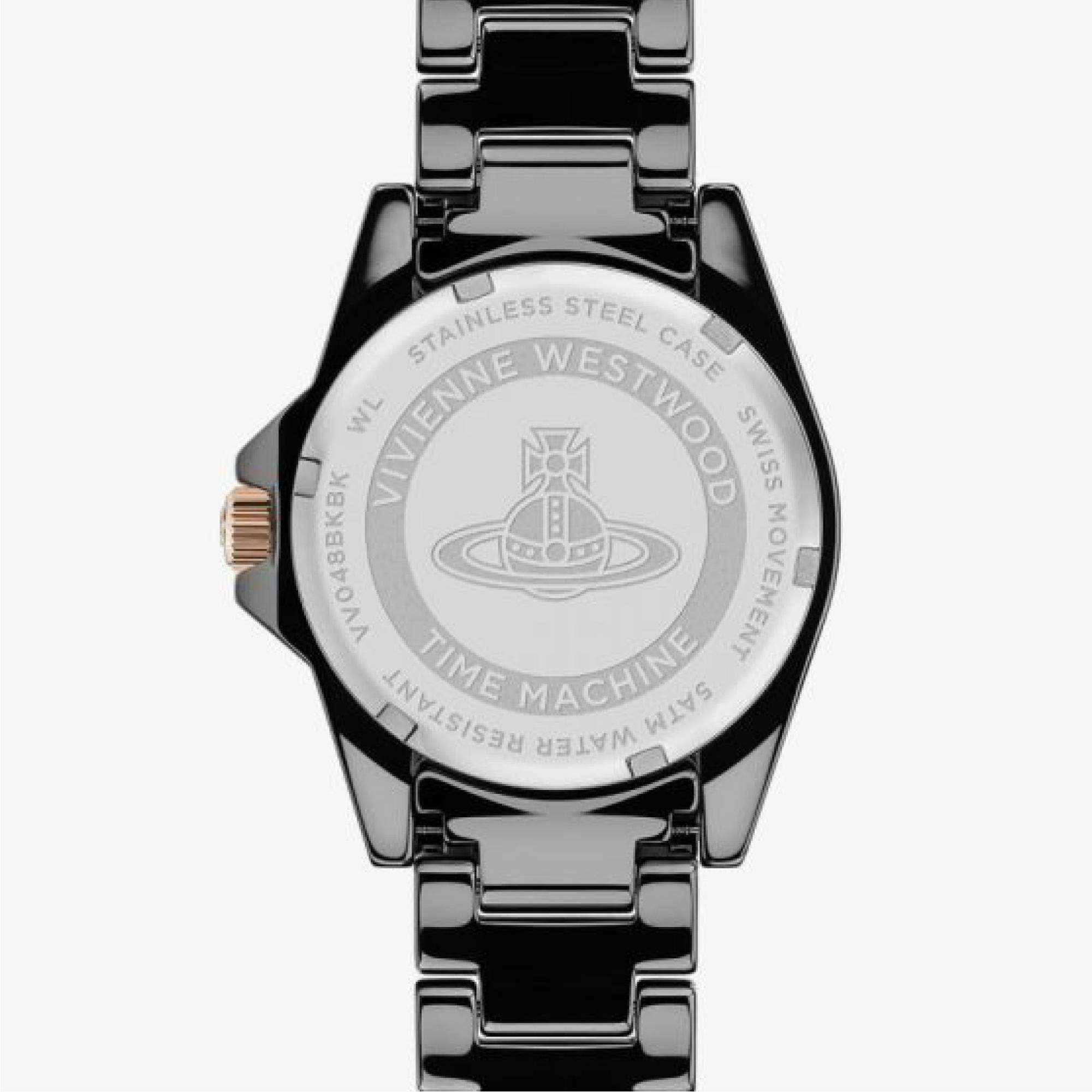 Vivienne Westwood Sloane Ladies Quartz Watch with Black Dial & Gloss Black Ceramic Bracelet VV048BKBK