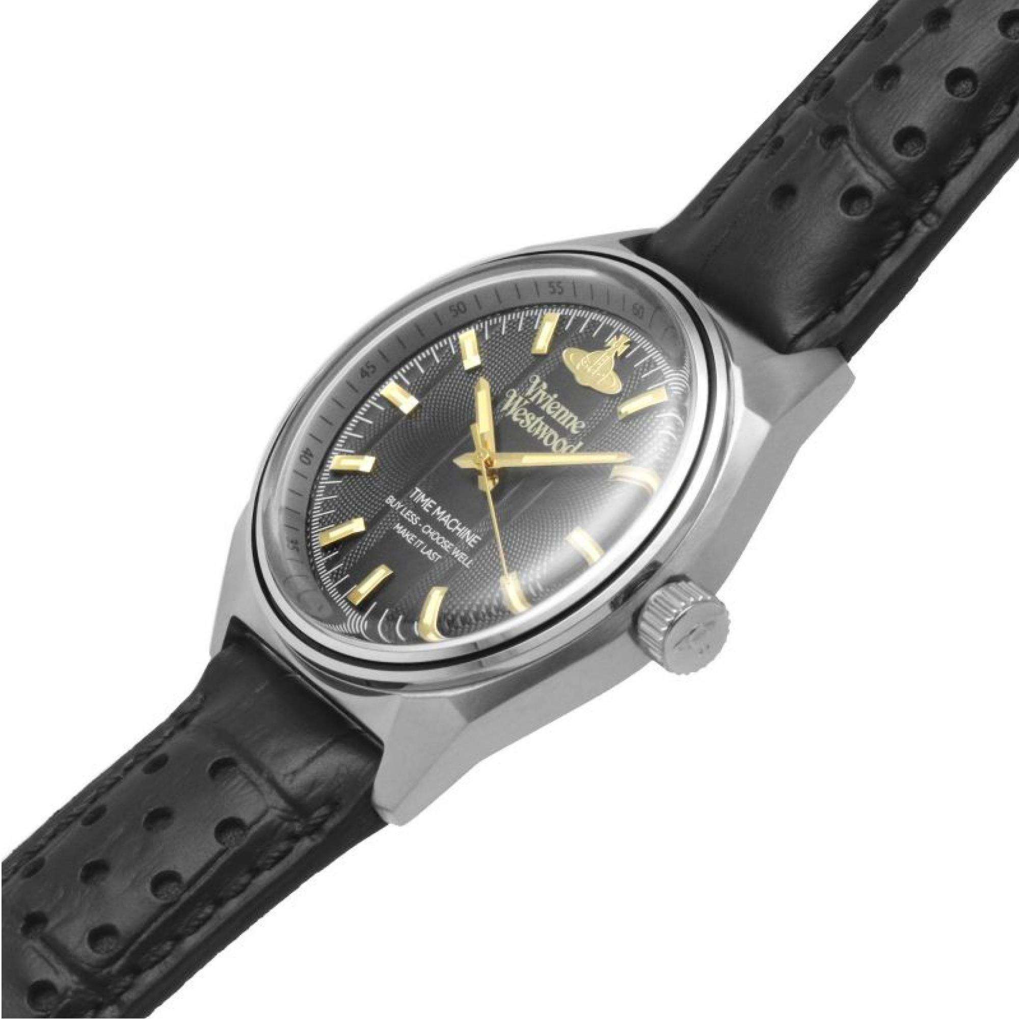 Vivienne Westwood Sydenham Herren Quarz Uhr Schwarzes Zifferblatt Schwarzes Lederarmband VV251BKBK