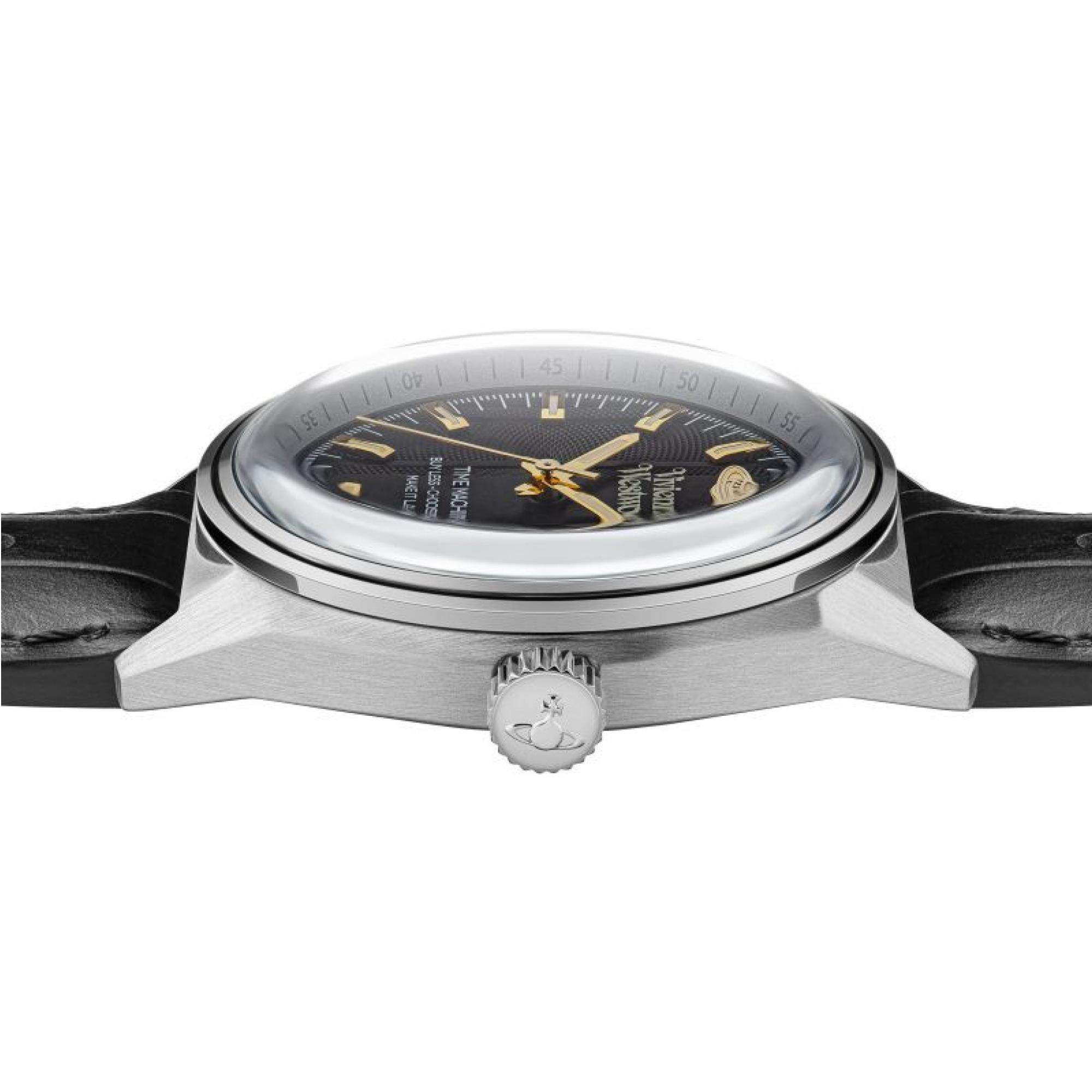 Vivienne Westwood Sydenham Herren Quarz Uhr Schwarzes Zifferblatt Schwarzes Lederarmband VV251BKBK