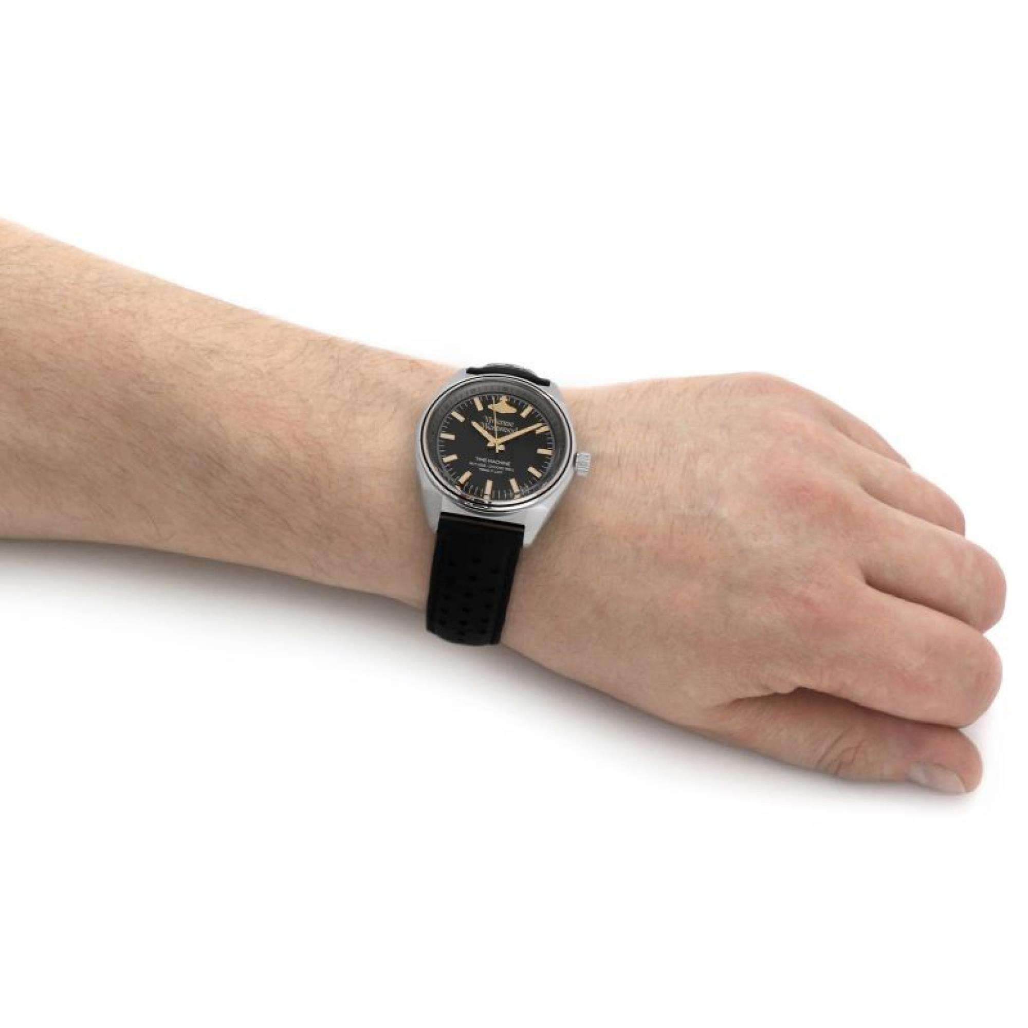 Vivienne Westwood Sydenham Herren Quarz Uhr Schwarzes Zifferblatt Schwarzes Lederarmband VV251BKBK
