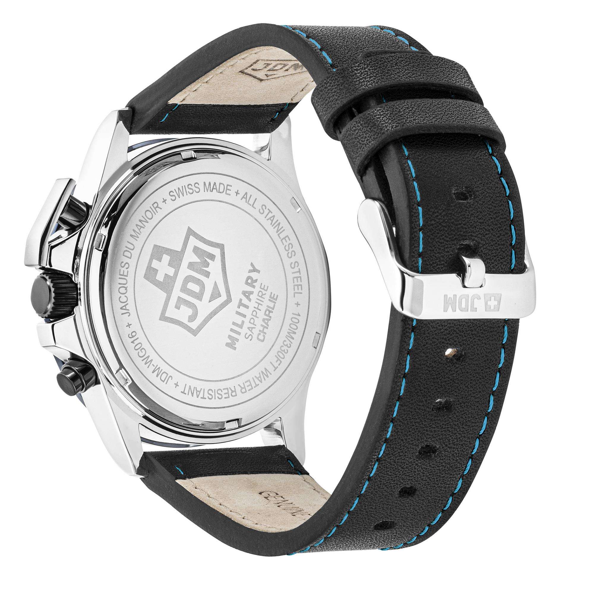 JDM Military Charlie Black Dial Black Stitched Leather Strap Men's Watch JDM-WG016-05