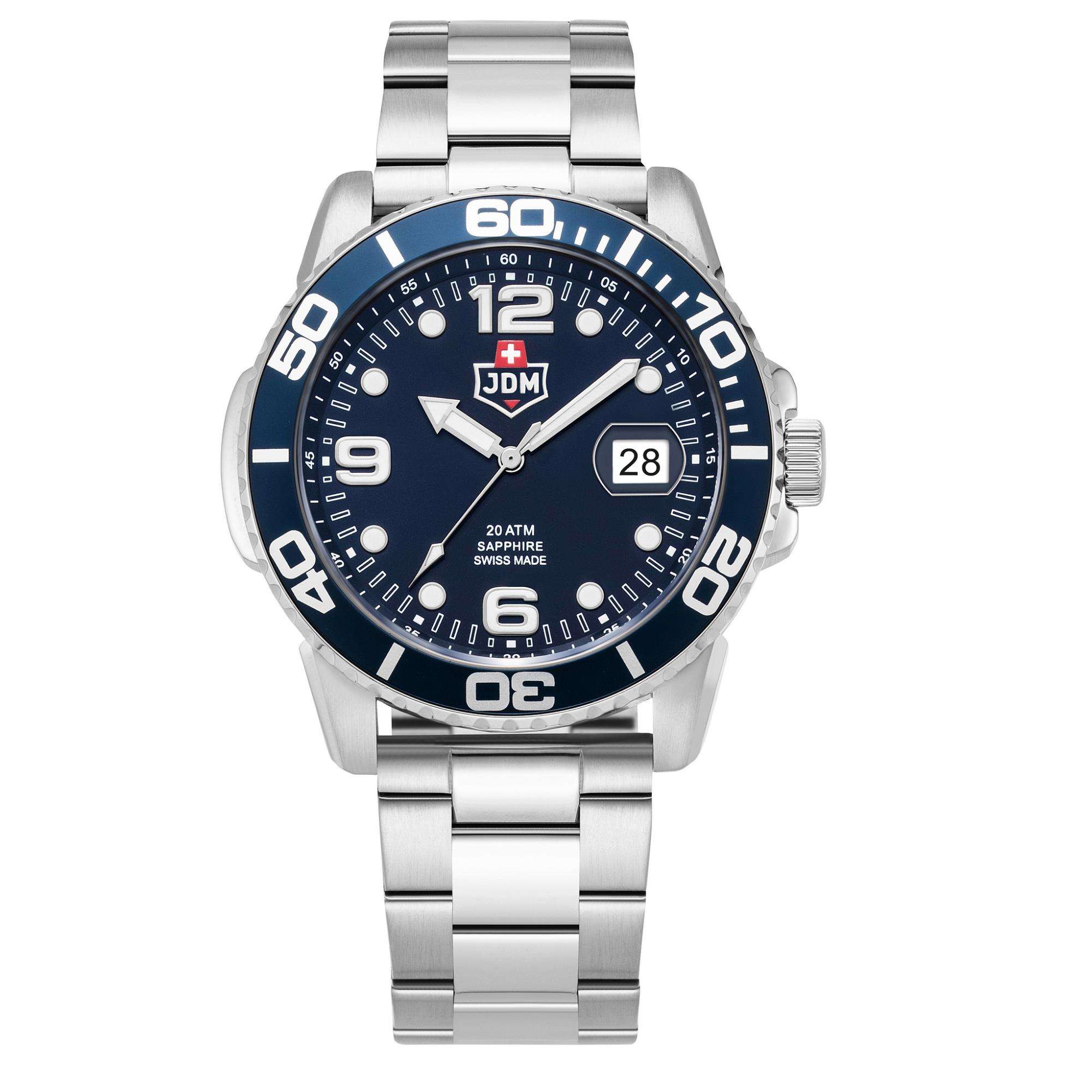 JDM Militär Mike Box-Set Blau Zifferblatt Stahlarmband mit zusätzlichem Schwarzem Silikonarmband Herren Uhr JDM-WG020-03