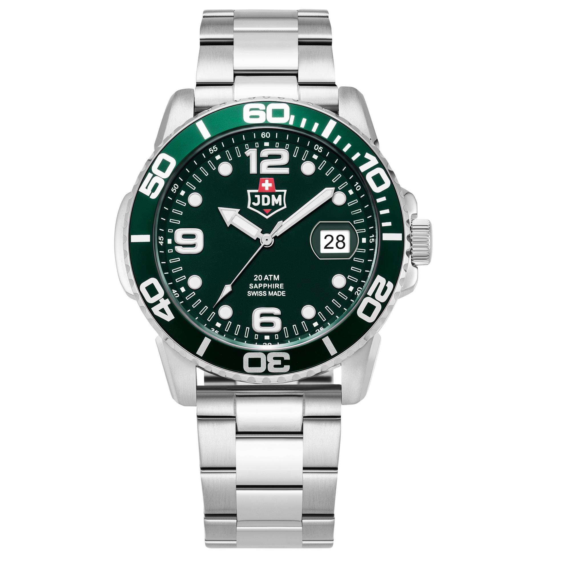JDM Militär Mike Box-Set Grün Zifferblatt Stahlarmband mit zusätzlichem Schwarzem Silikonarmband Herren Uhr JDM-WG020-04
