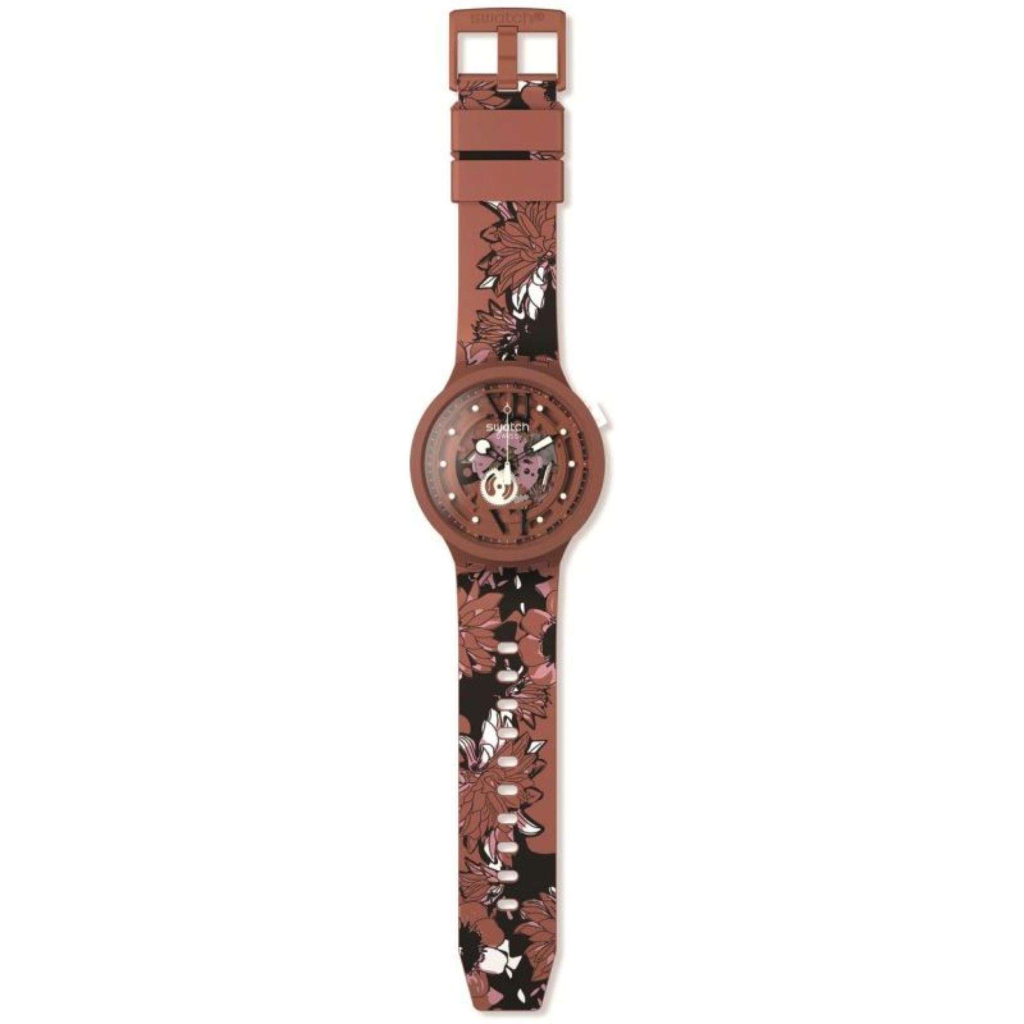 SWATCH CAMOFLOWER COTTON Big Bold Rotes Zifferblatt Uhr SB05C100