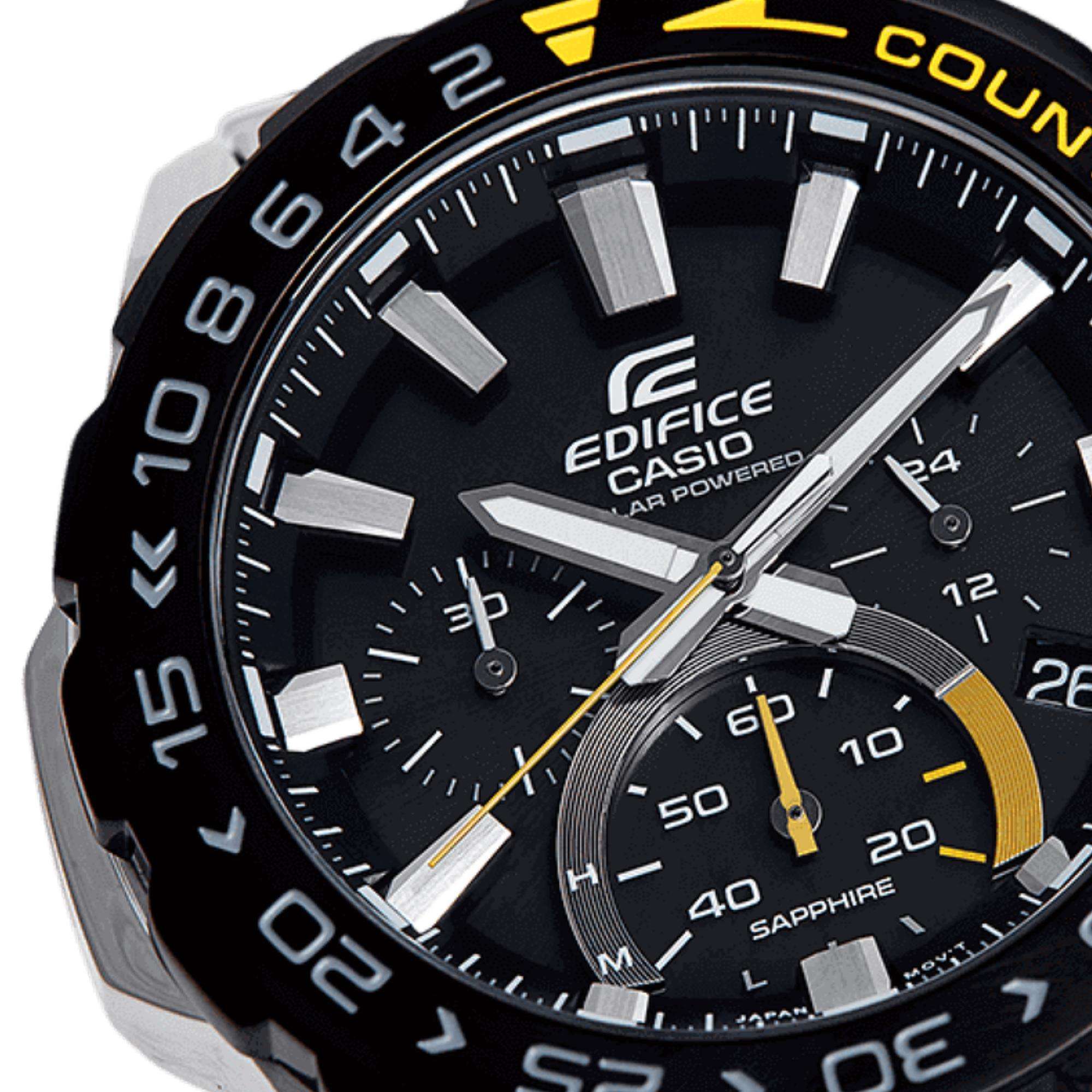 Casio Edifice Quarz Schwarzes Chronographen-Zifferblatt Silbernes Edelstahlarmband Herren Uhr EFS-S550DB-1AVUEF