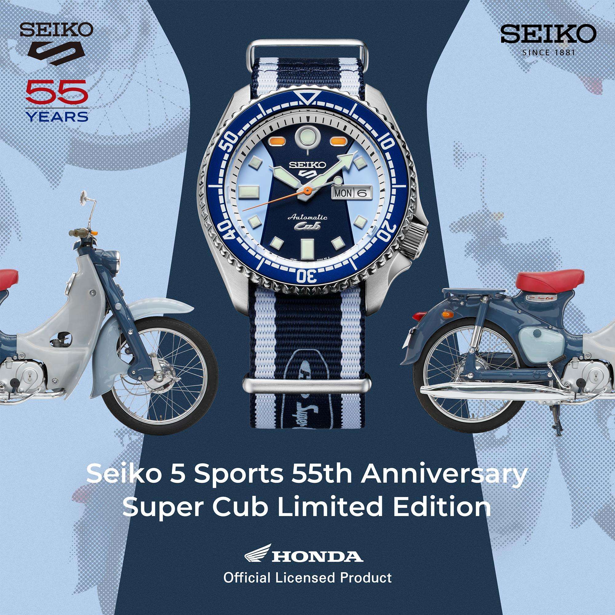 Seiko 5 Sports x Honda Super Cub III Automatic Blue Dial NATO Strap Men's Watch SRPK37K1