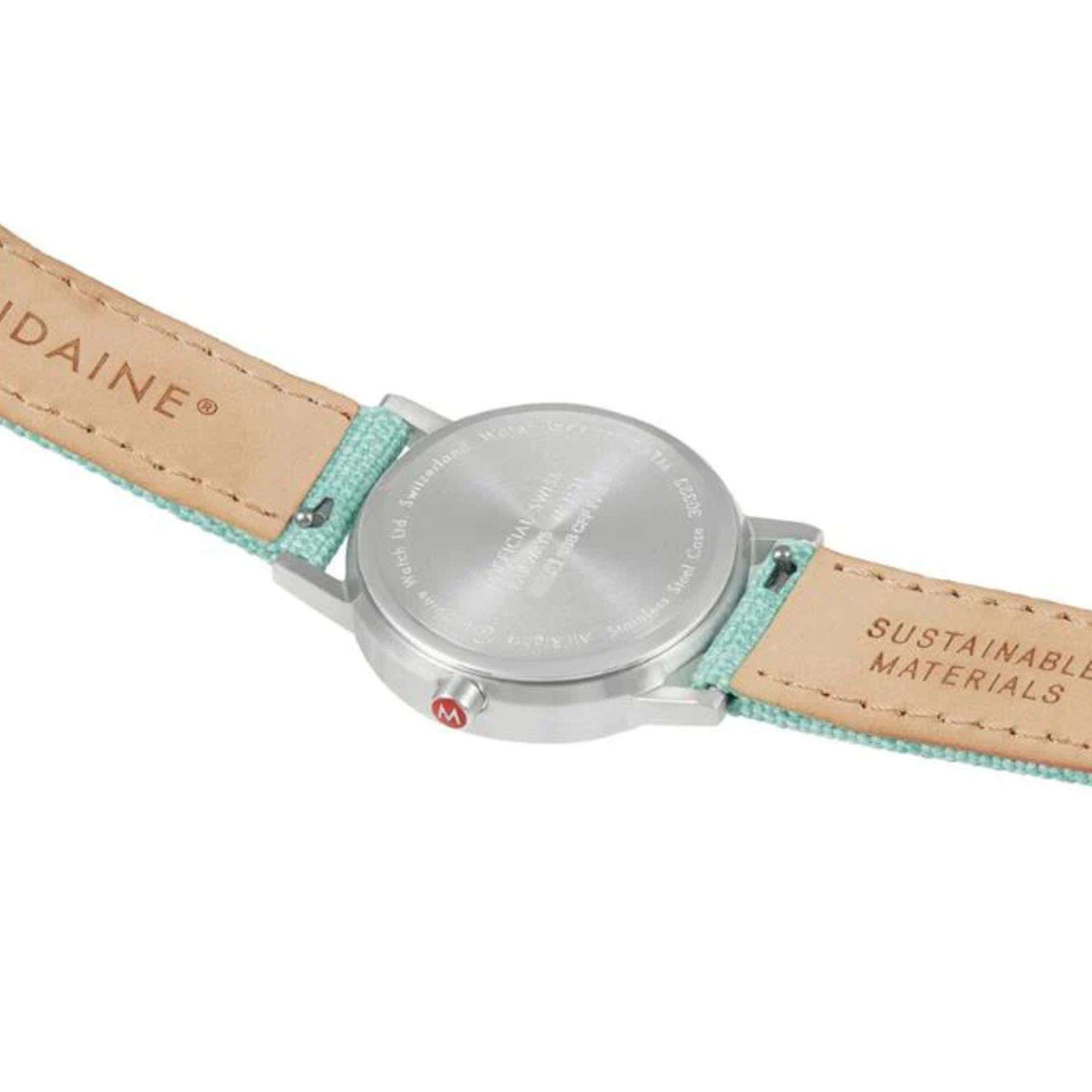 Mondaine Classic Quarz Weißes Zifferblatt Grünes Textilarmband Damen Uhr A658.30323.17SBQ