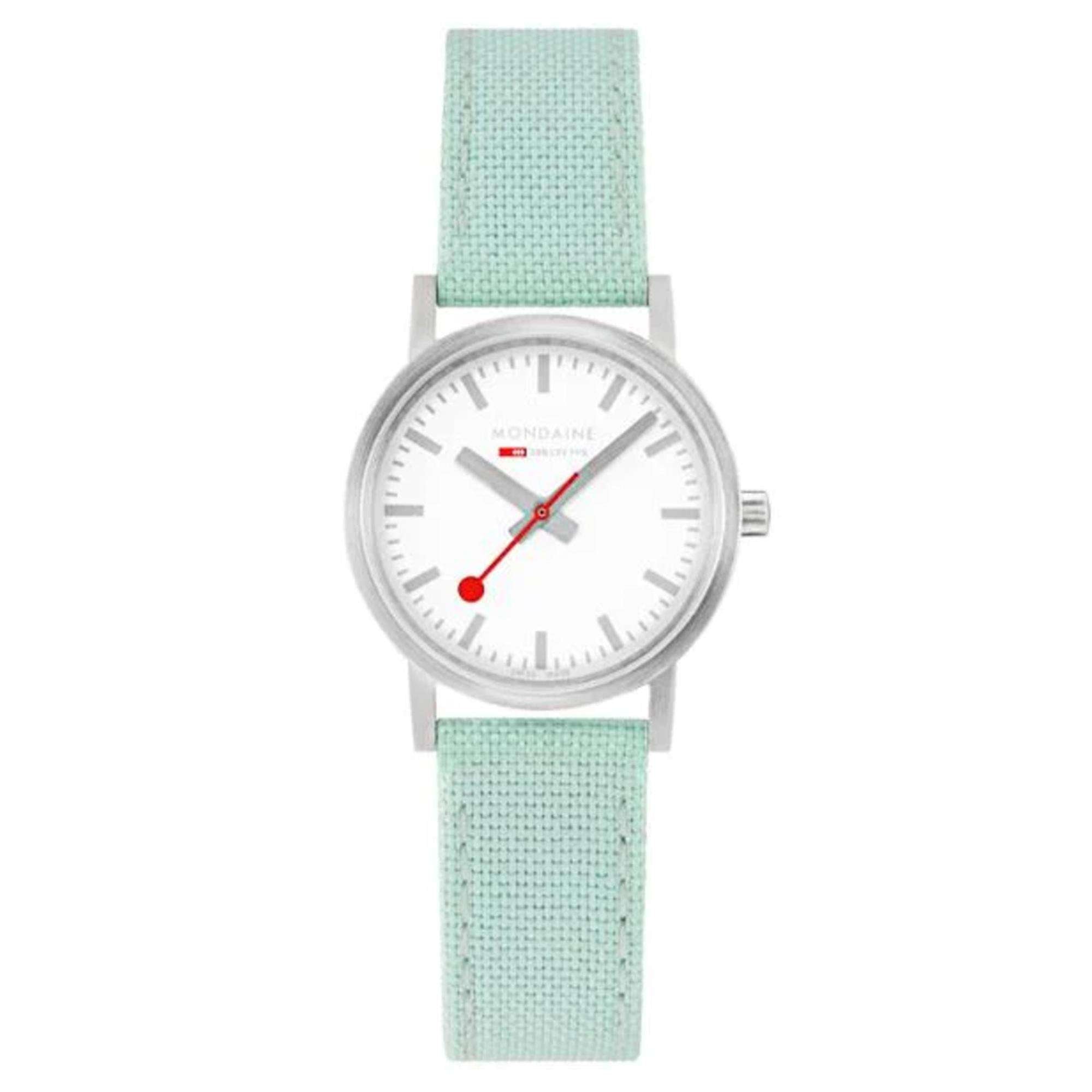 Mondaine Classic Quarz Weißes Zifferblatt Grünes Textilarmband Damen Uhr A658.30323.17SBQ