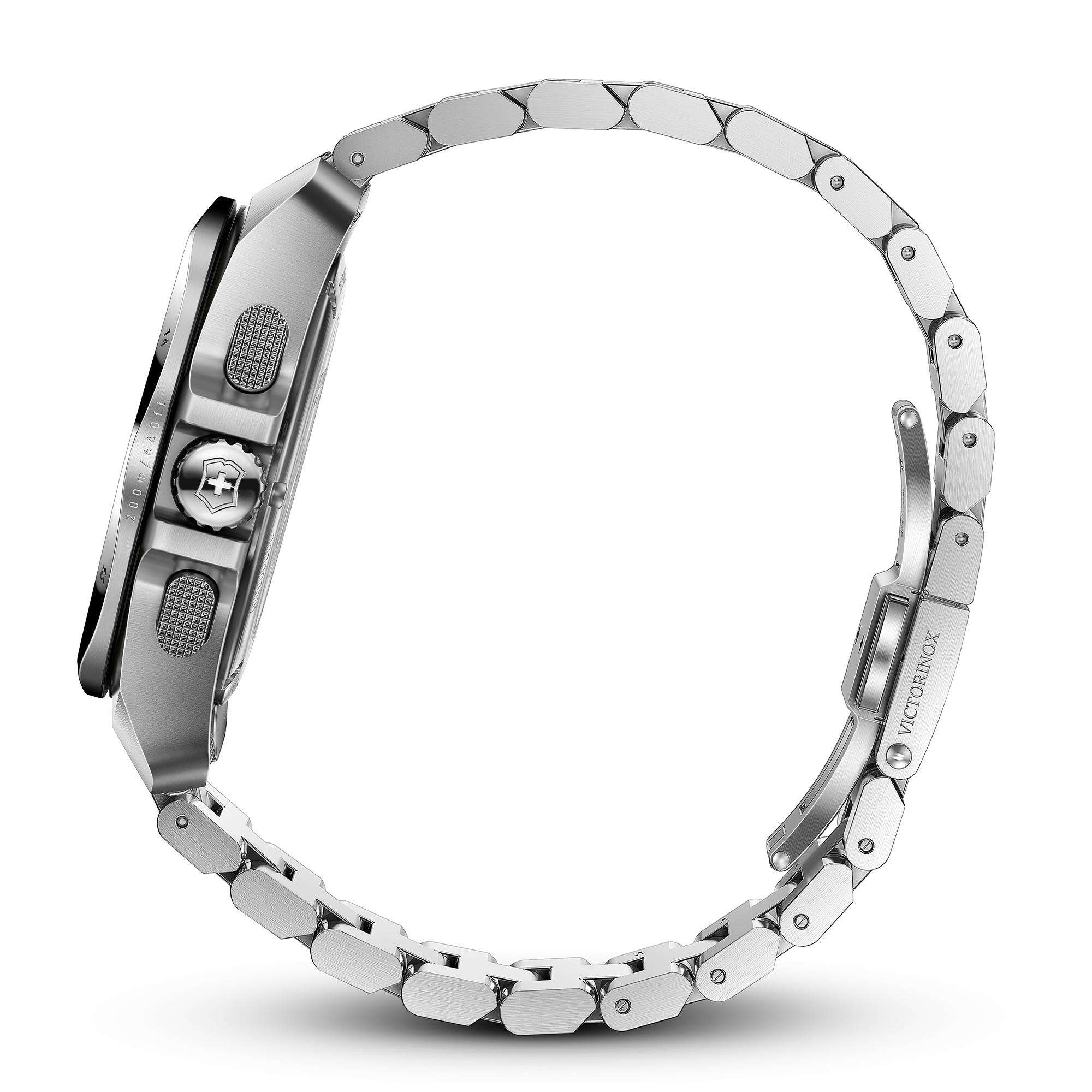 Victorinox I.N.O.X. 241985 stainless steel bracelet laid out showing full link design and case profile