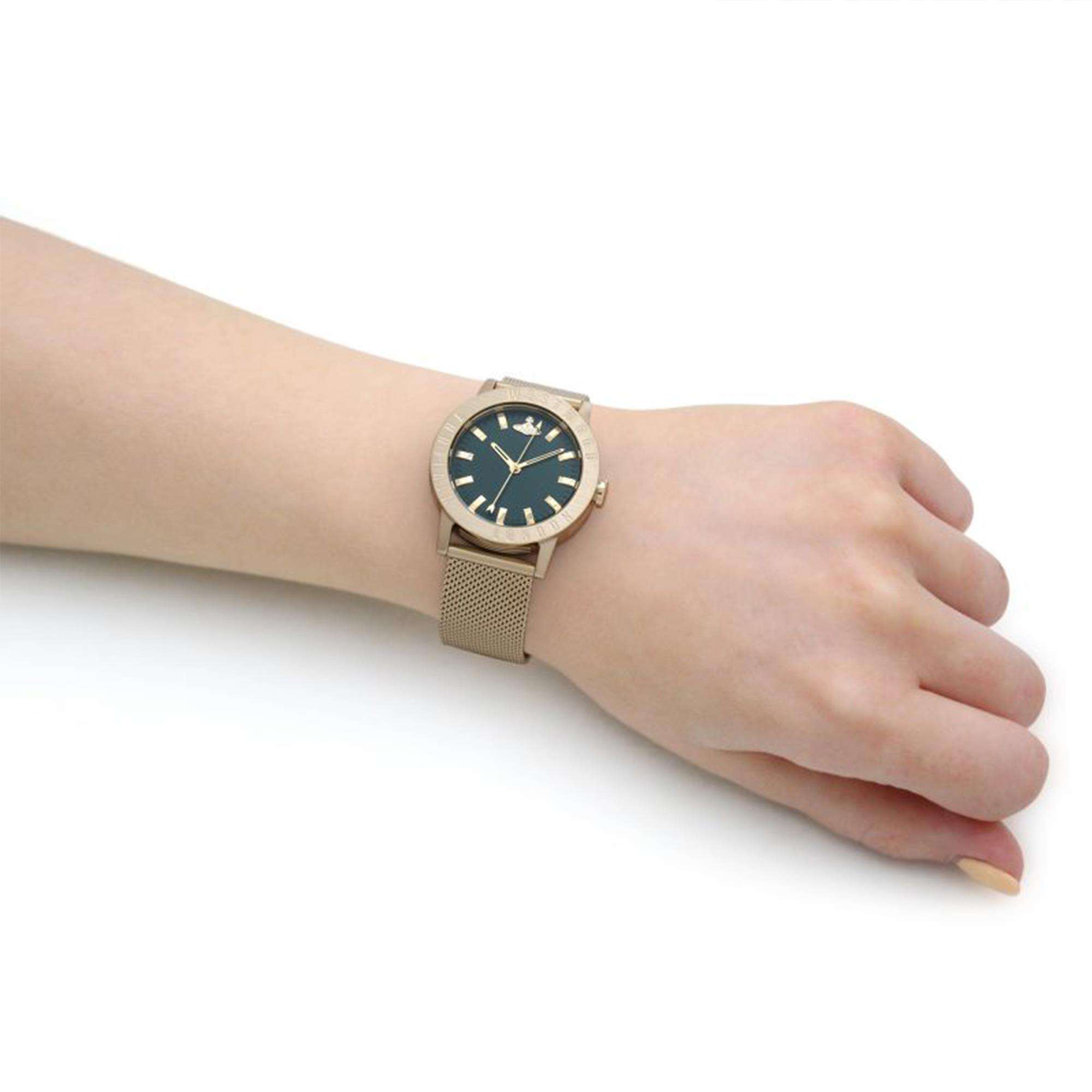 Vivienne Westwood Warwick Mesh Quartz Movement Green Dial Gold-plated Stainless Steel Bracelet Ladies Watch VV213GRGDMH