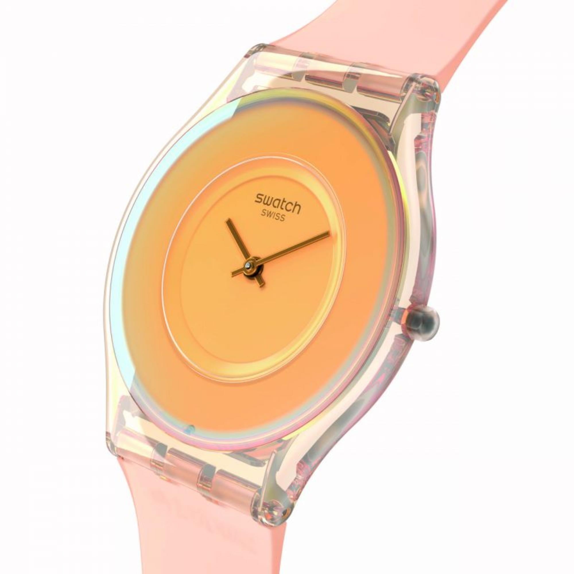Swatch Pastelicious Pfirsichrosa Silikonarmband Orange Zifferblatt Uhr SS08P102