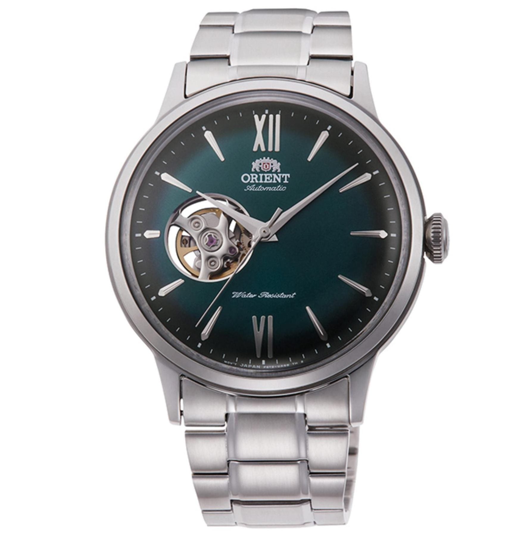 Orient Bambino 41 mm Offenes Herz Grünes Zifferblatt Stahl Herren Automatik Uhr RA-AG0026E10B