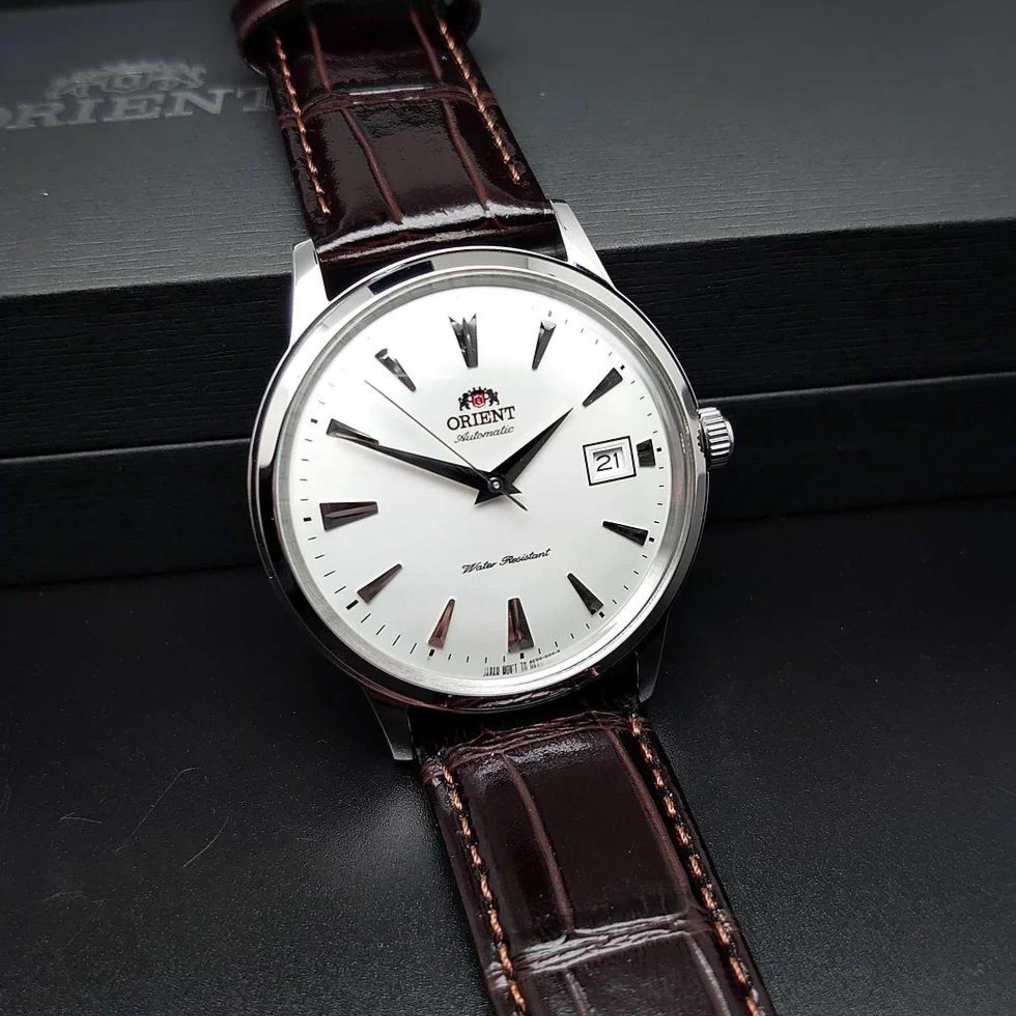 Orient Bambino 40,5mm Weißes Zifferblatt Leder Herren Automatik Uhr FAC00005W0