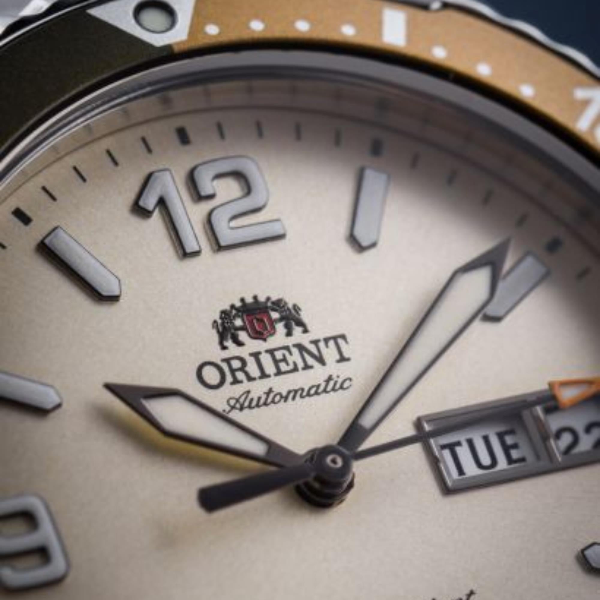 Orient Mako 42mm Elfenbein Zifferblatt Stahl Herren Automatik Uhr RA-AA0821S39B