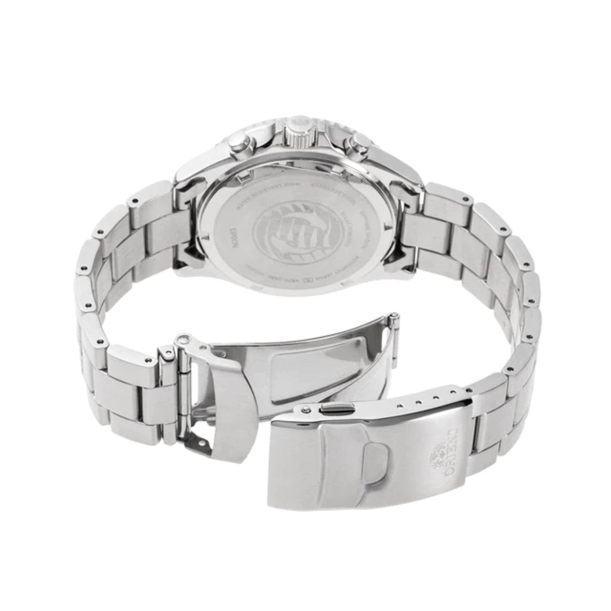 Orient Mako 43mm Chronograph Black Dial Steel Mens Solar Watch RA-TX0202B10B